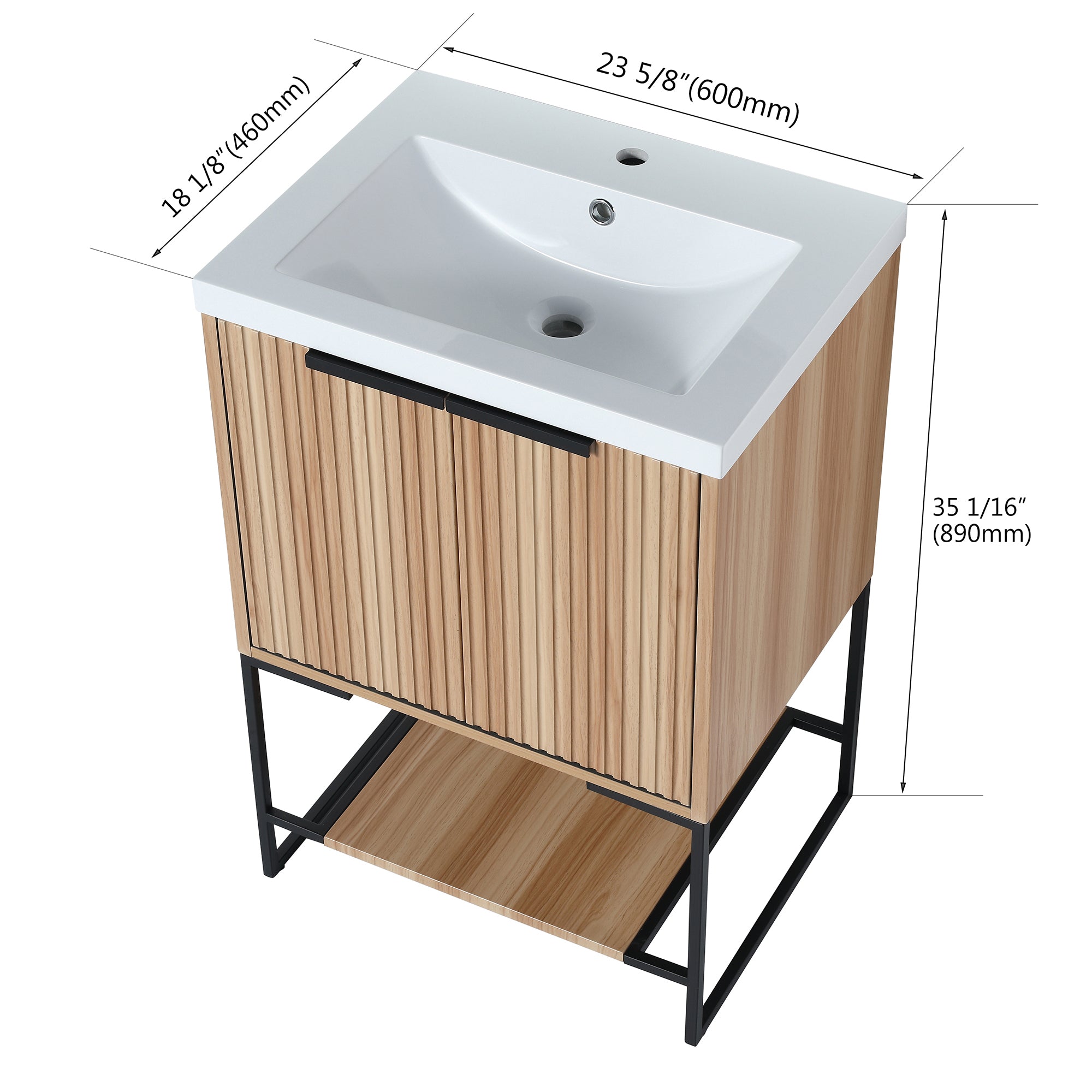 24 Inch Freestanding Bathroom Vanity With Resin Basin