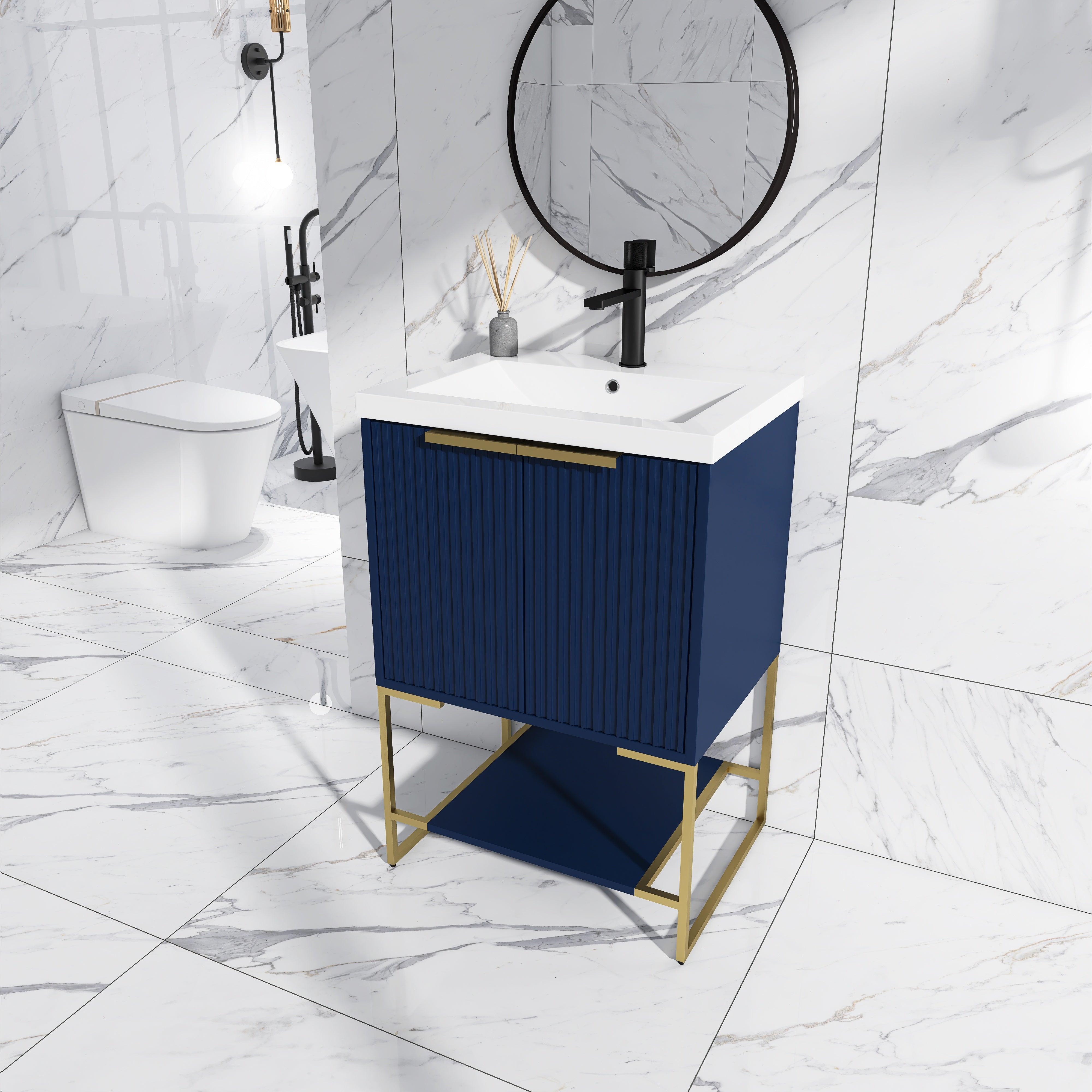 24 Inch Freestanding Bathroom Vanity With Resin Basin