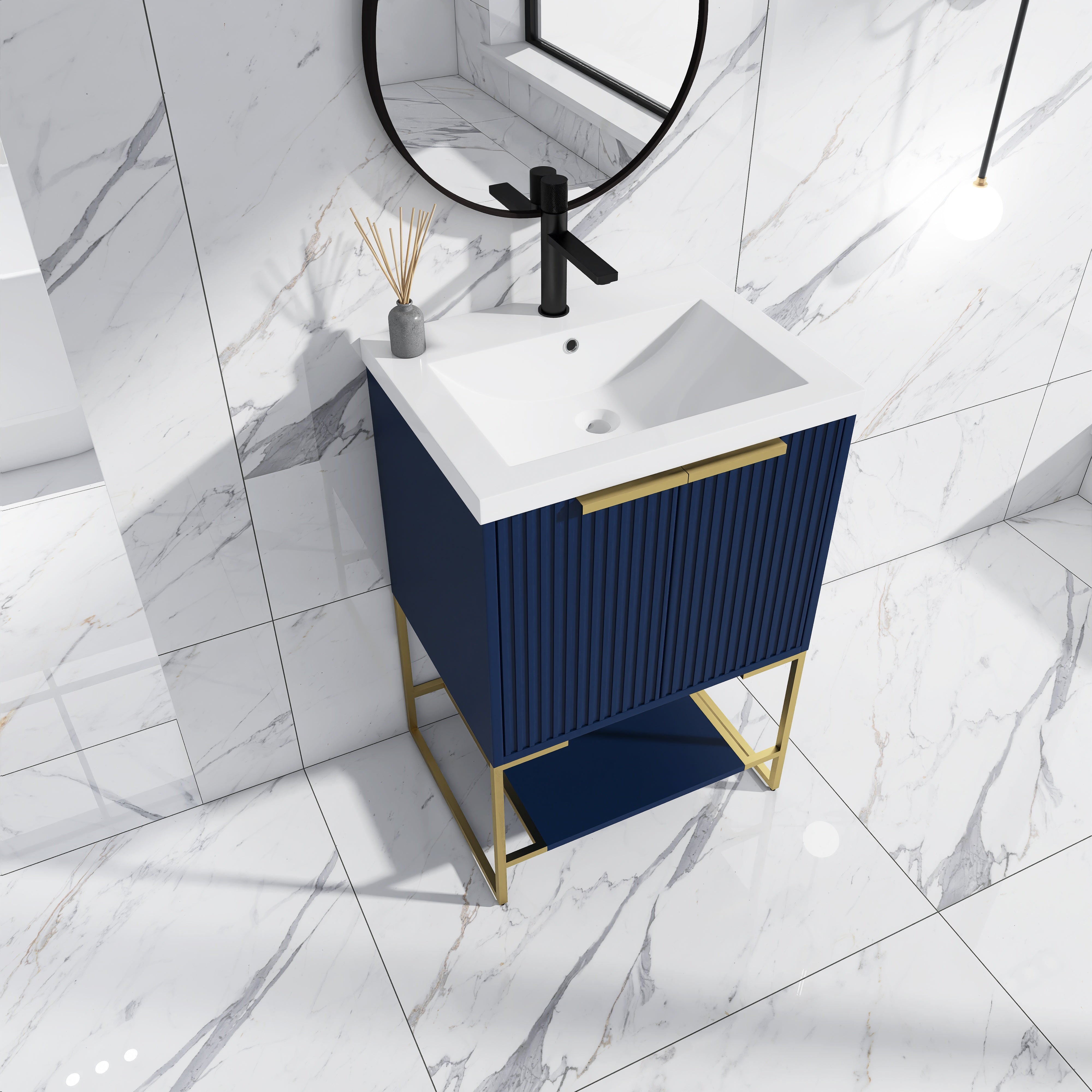 24 Inch Freestanding Bathroom Vanity With Resin Basin
