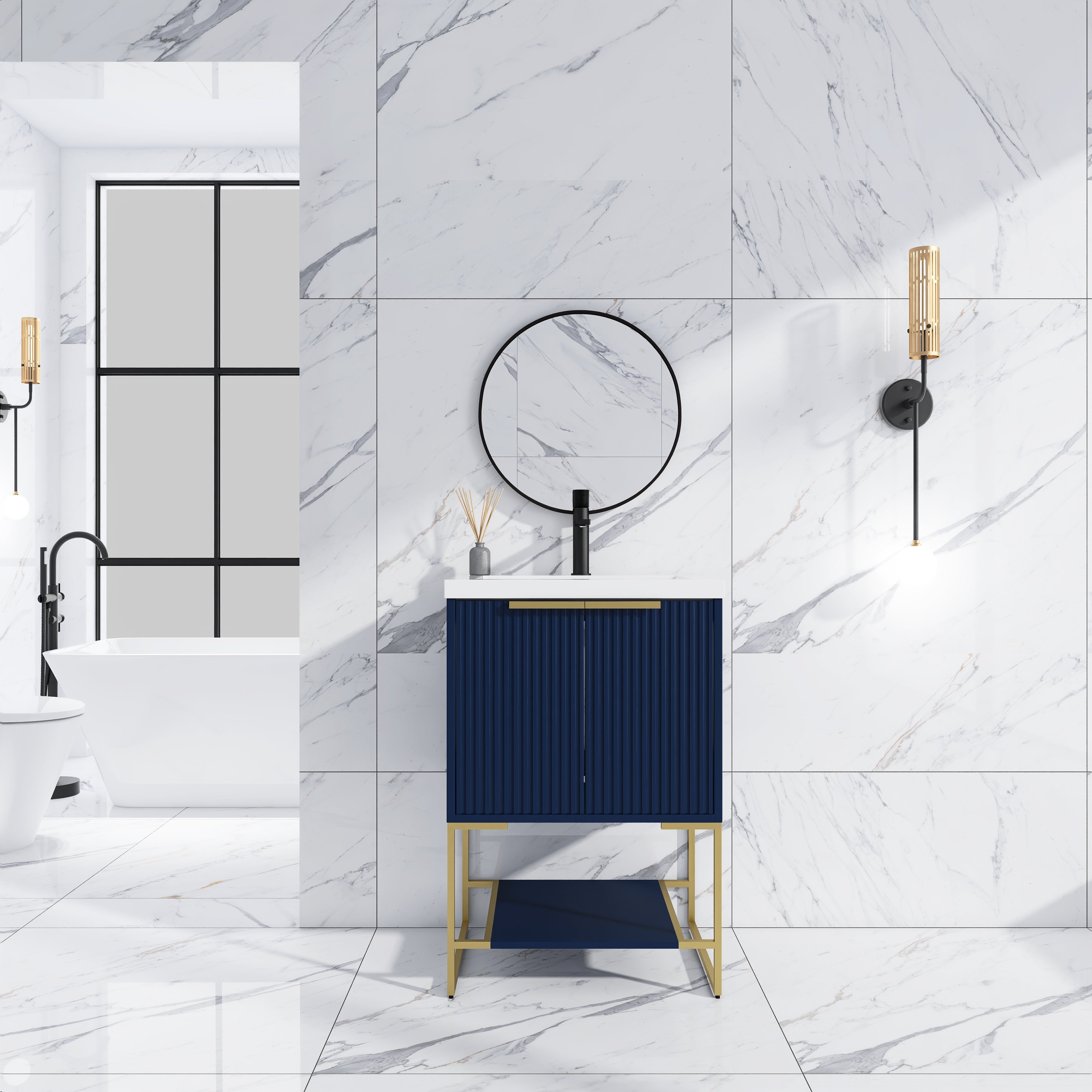 24 Inch Freestanding Bathroom Vanity With Resin Basin
