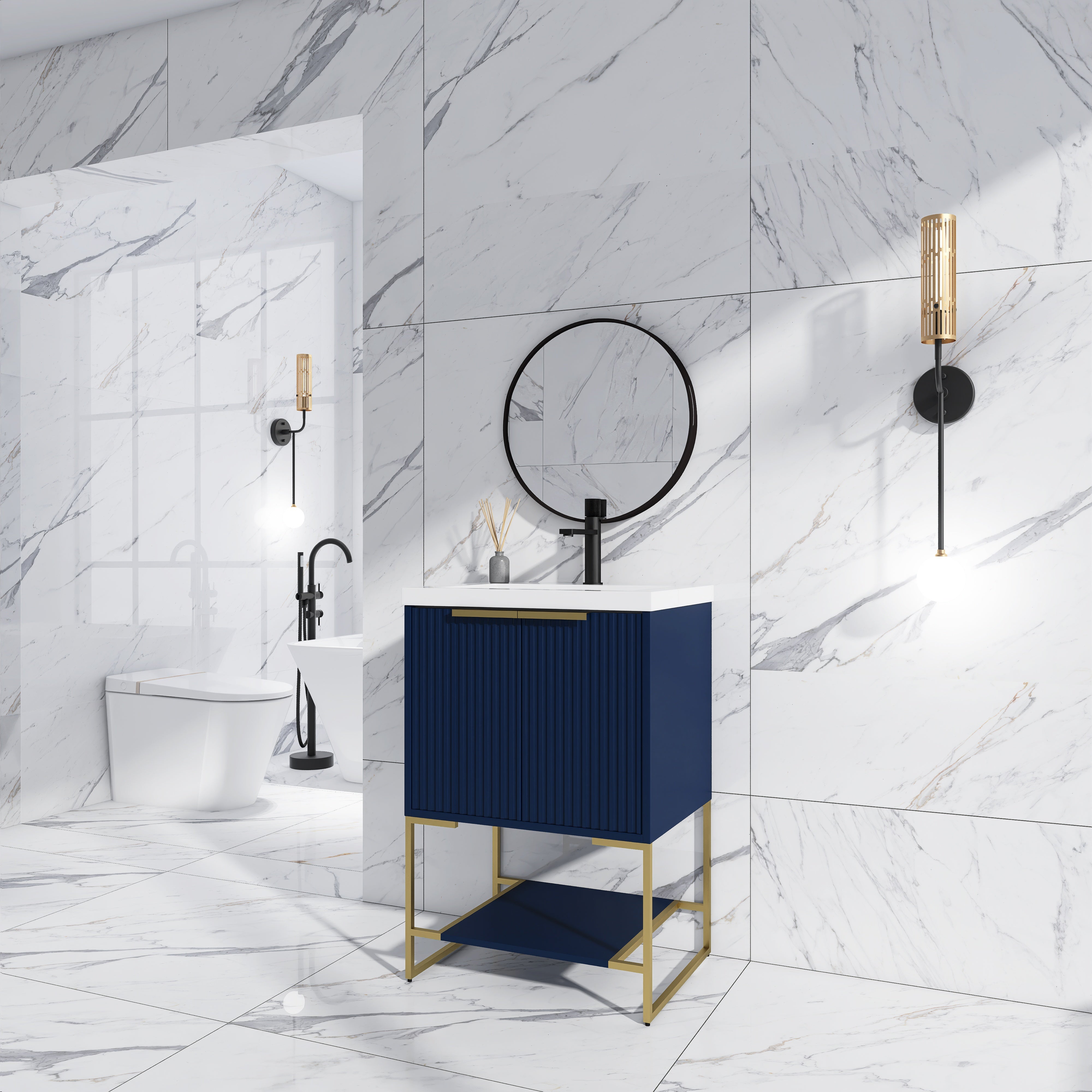 24 Inch Freestanding Bathroom Vanity With Resin Basin