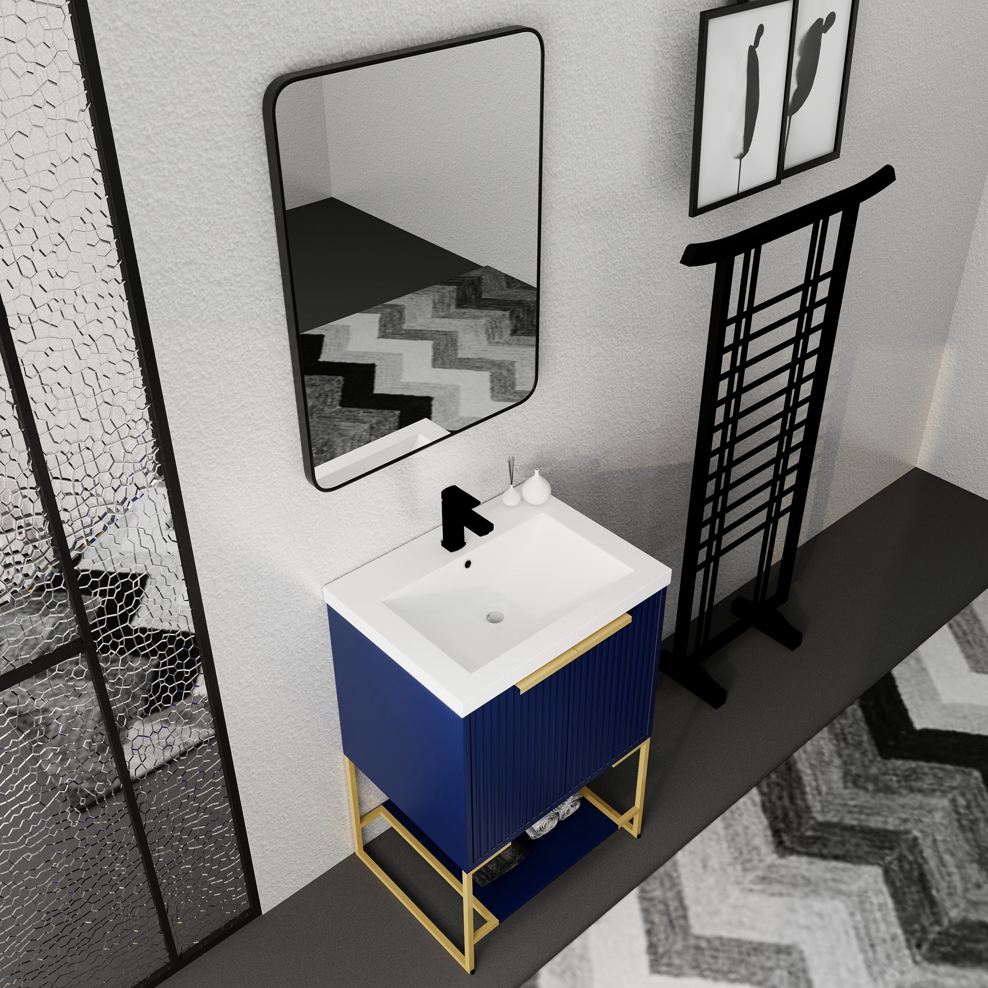 24 Inch Freestanding Bathroom Vanity With Resin Basin