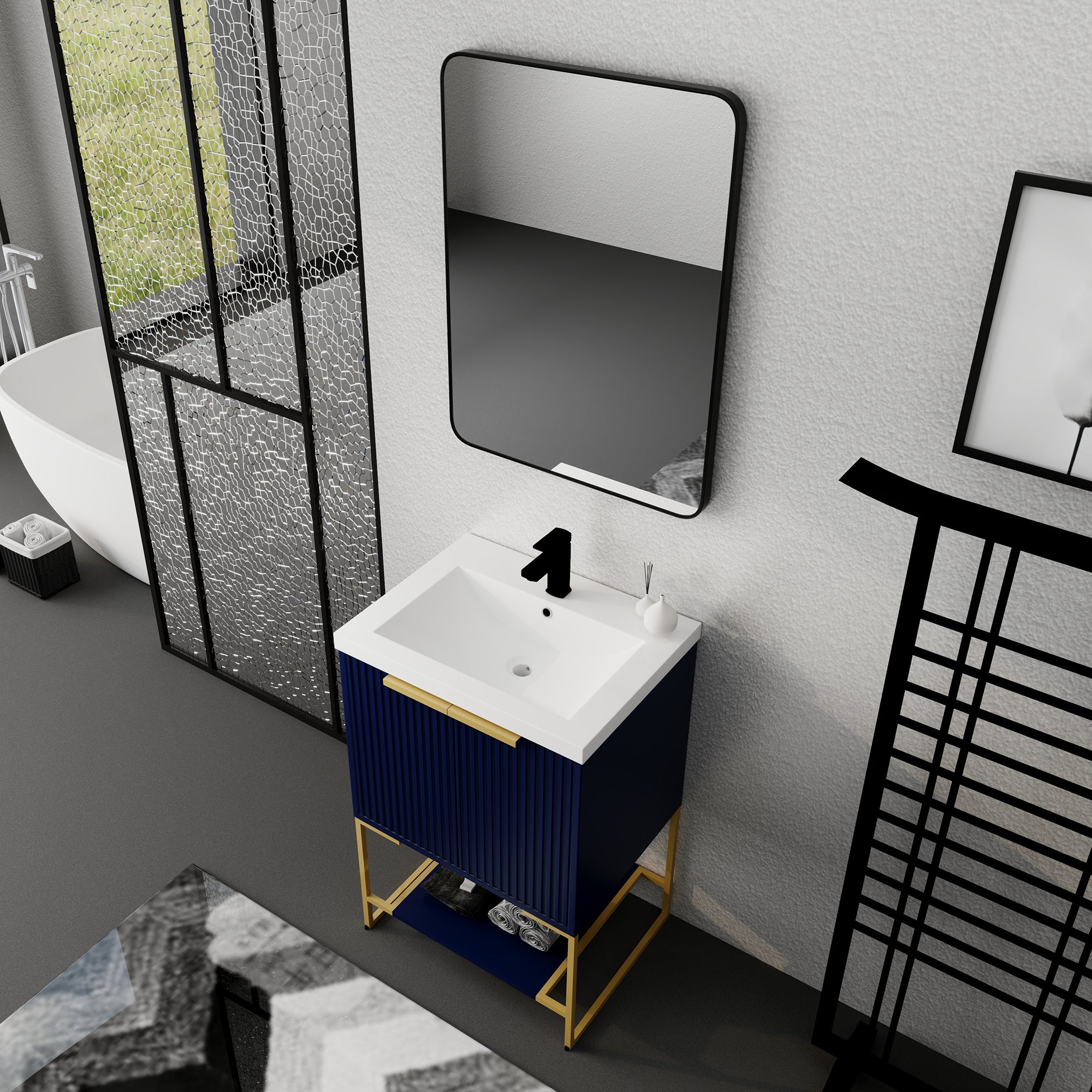 24 Inch Freestanding Bathroom Vanity With Resin Basin