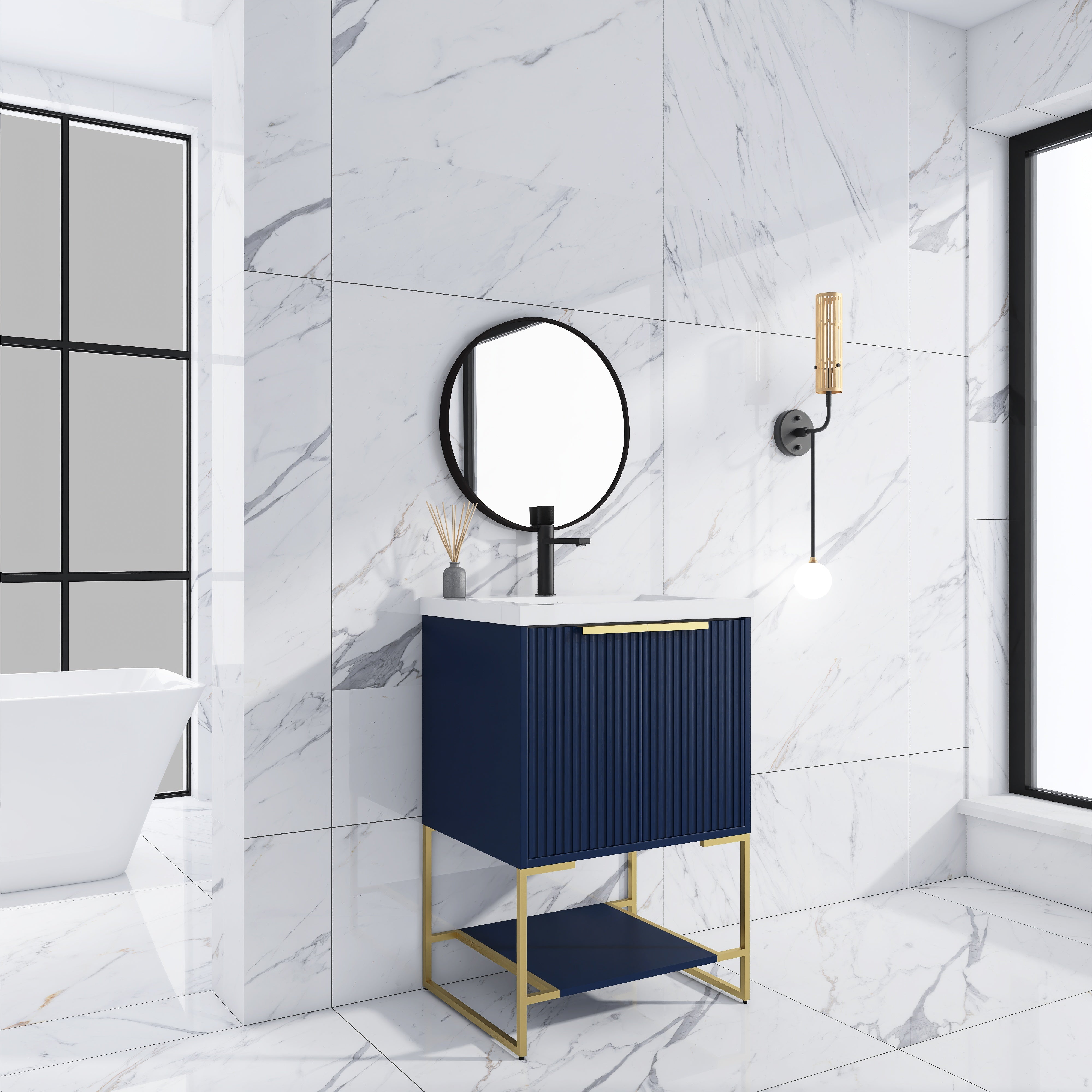 24 Inch Freestanding Bathroom Vanity With Resin Basin