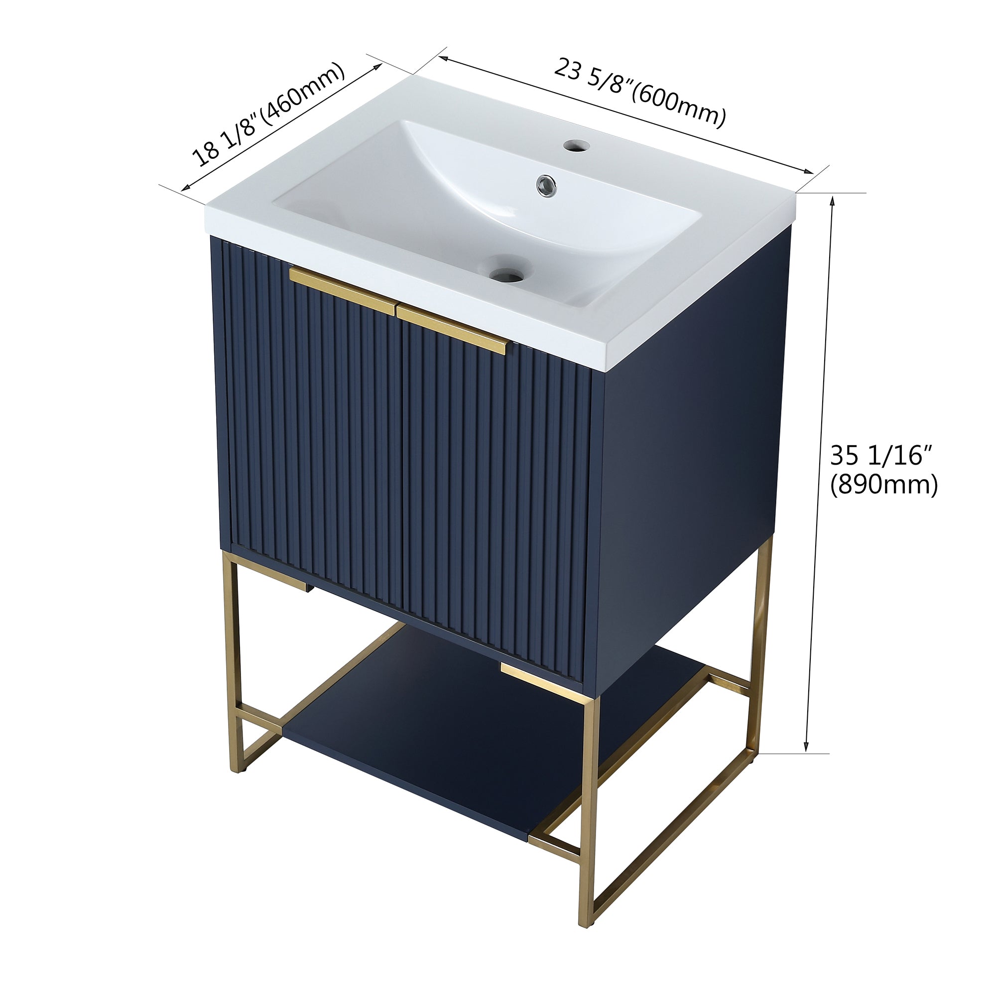 24 Inch Freestanding Bathroom Vanity With Resin Basin