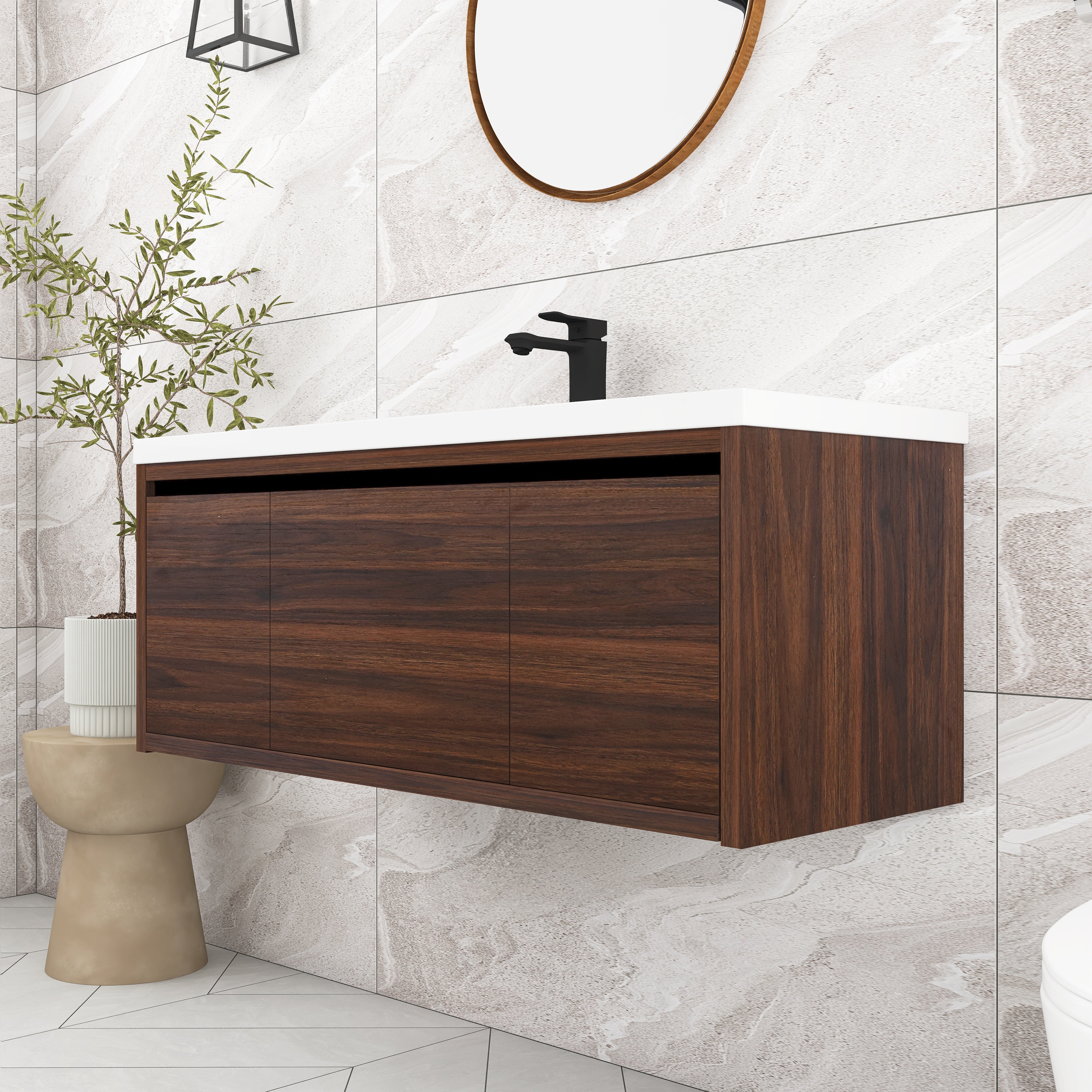 48 Inch Bathroom Cabinet With Sink with Soft Close Doors and Drawer with Cultured Marble Basin