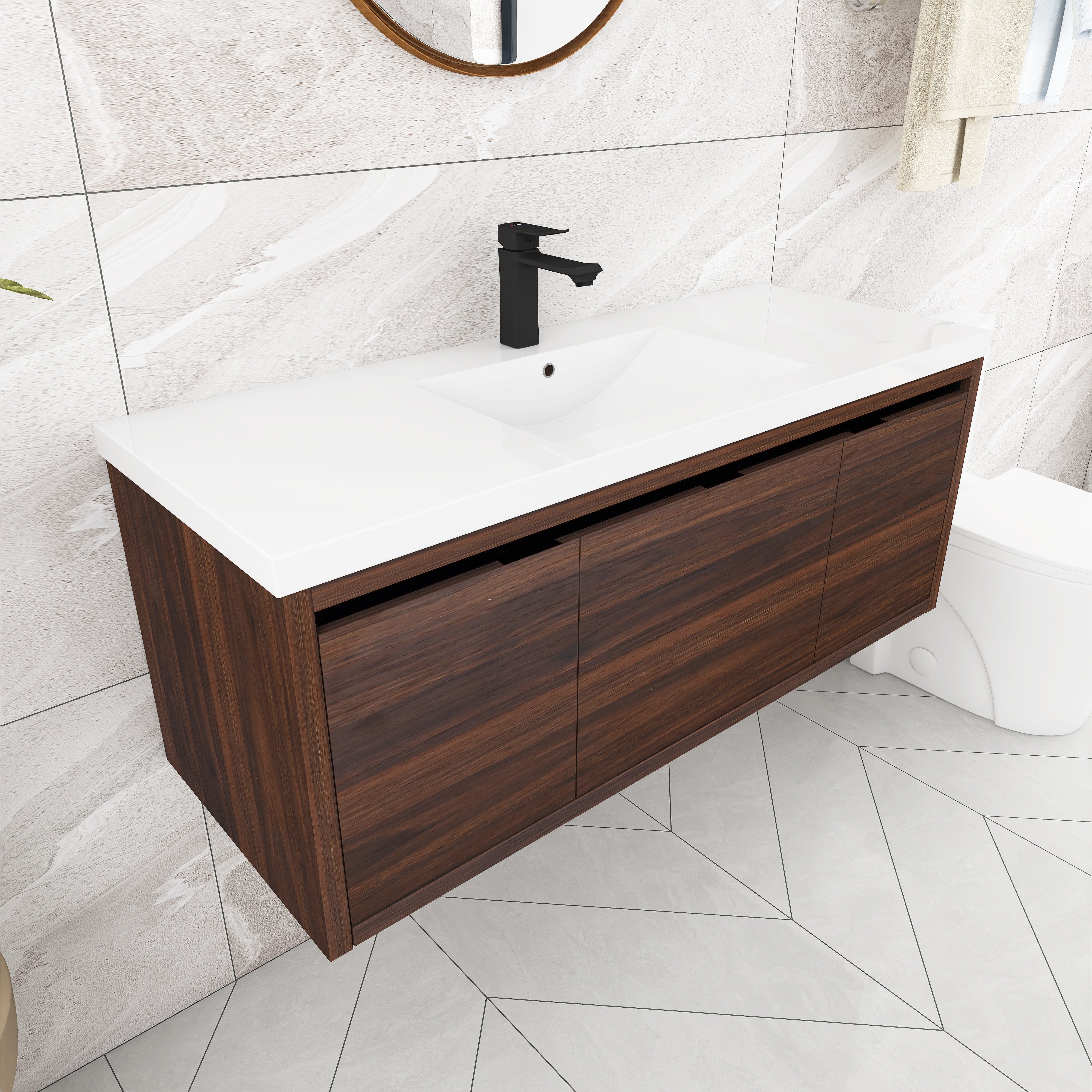 48 Inch Bathroom Cabinet With Sink with Soft Close Doors and Drawer with Cultured Marble Basin