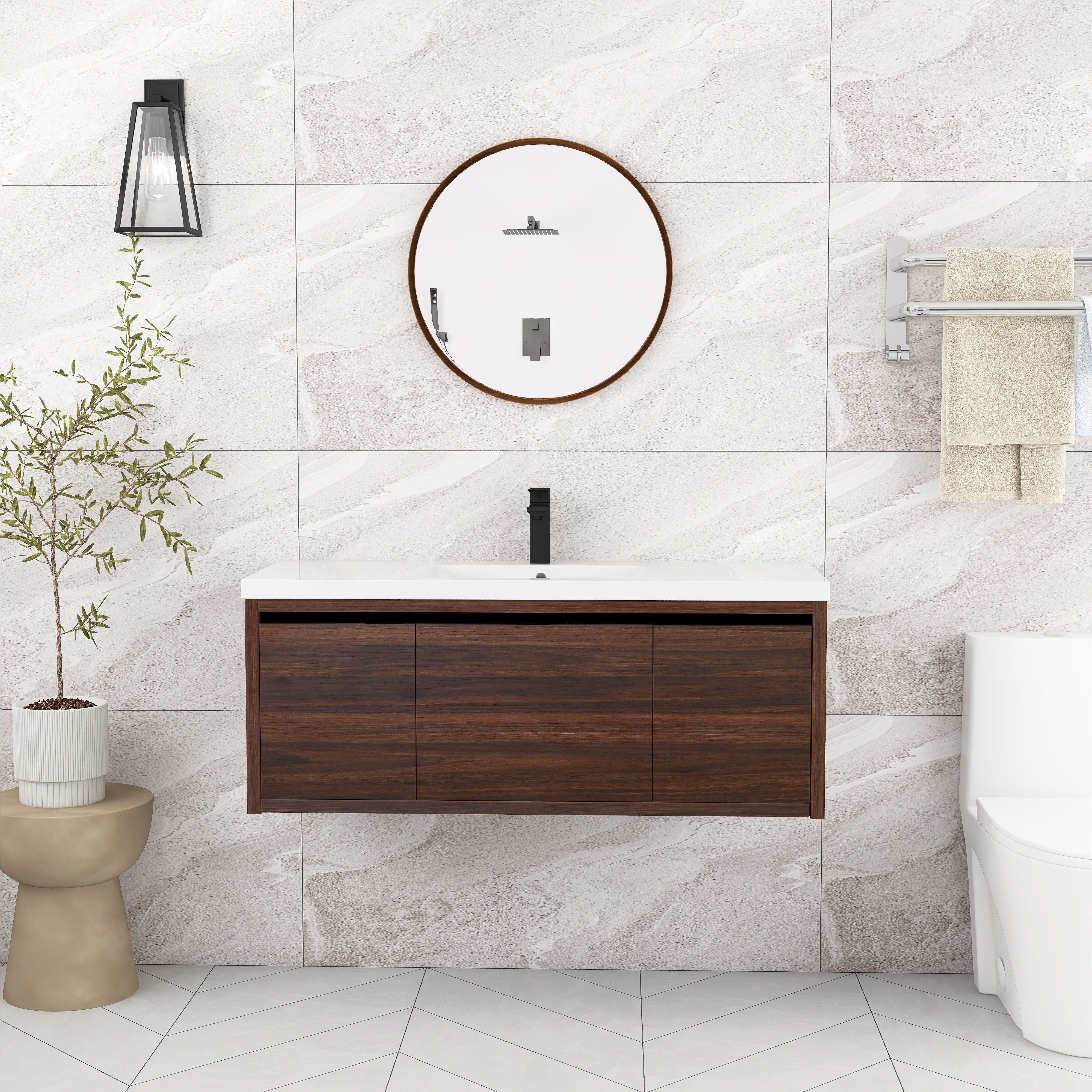 48 Inch Bathroom Cabinet With Sink with Soft Close Doors and Drawer with Cultured Marble Basin