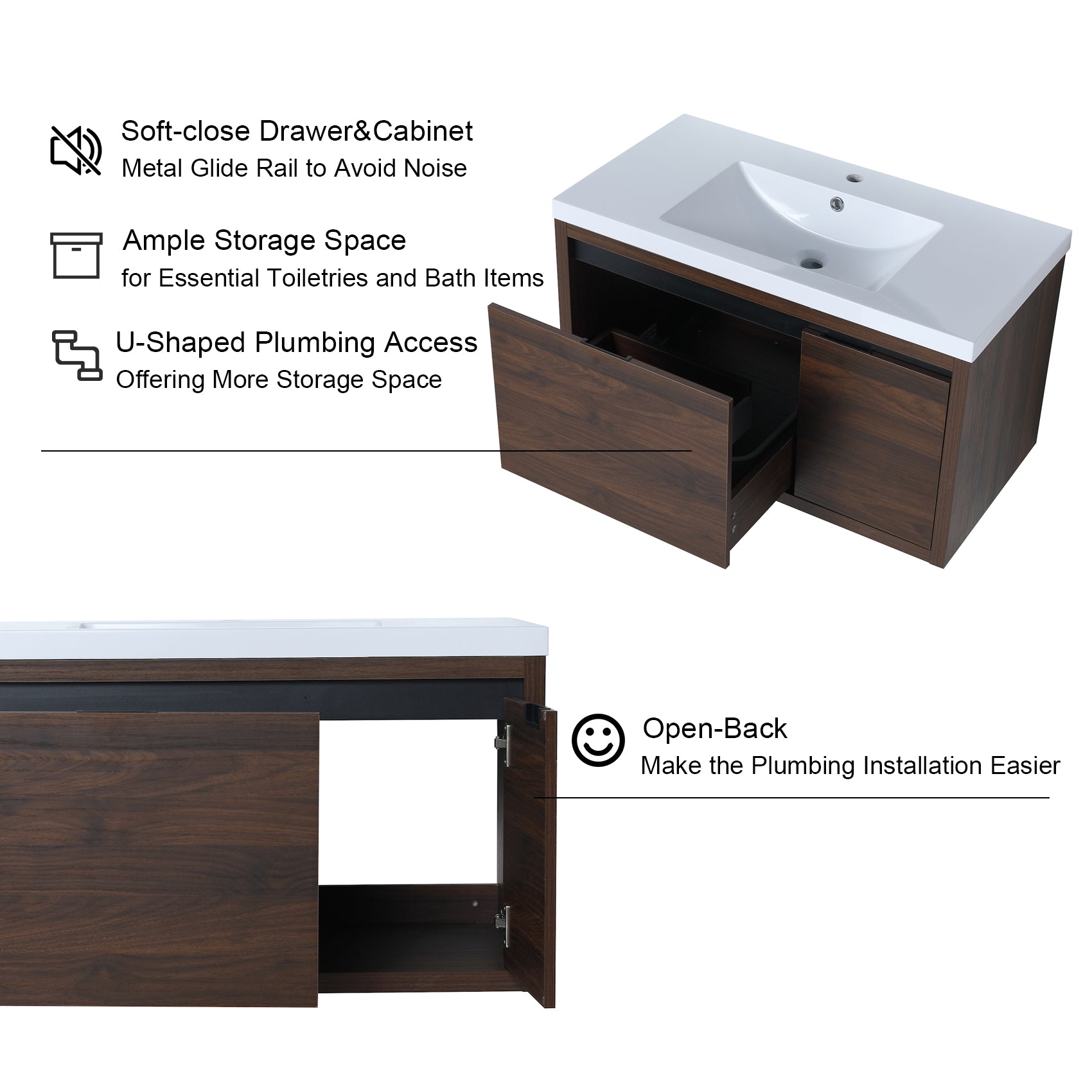 48 Inch Bathroom Cabinet With Sink with Soft Close Doors and Drawer with Cultured Marble Basin
