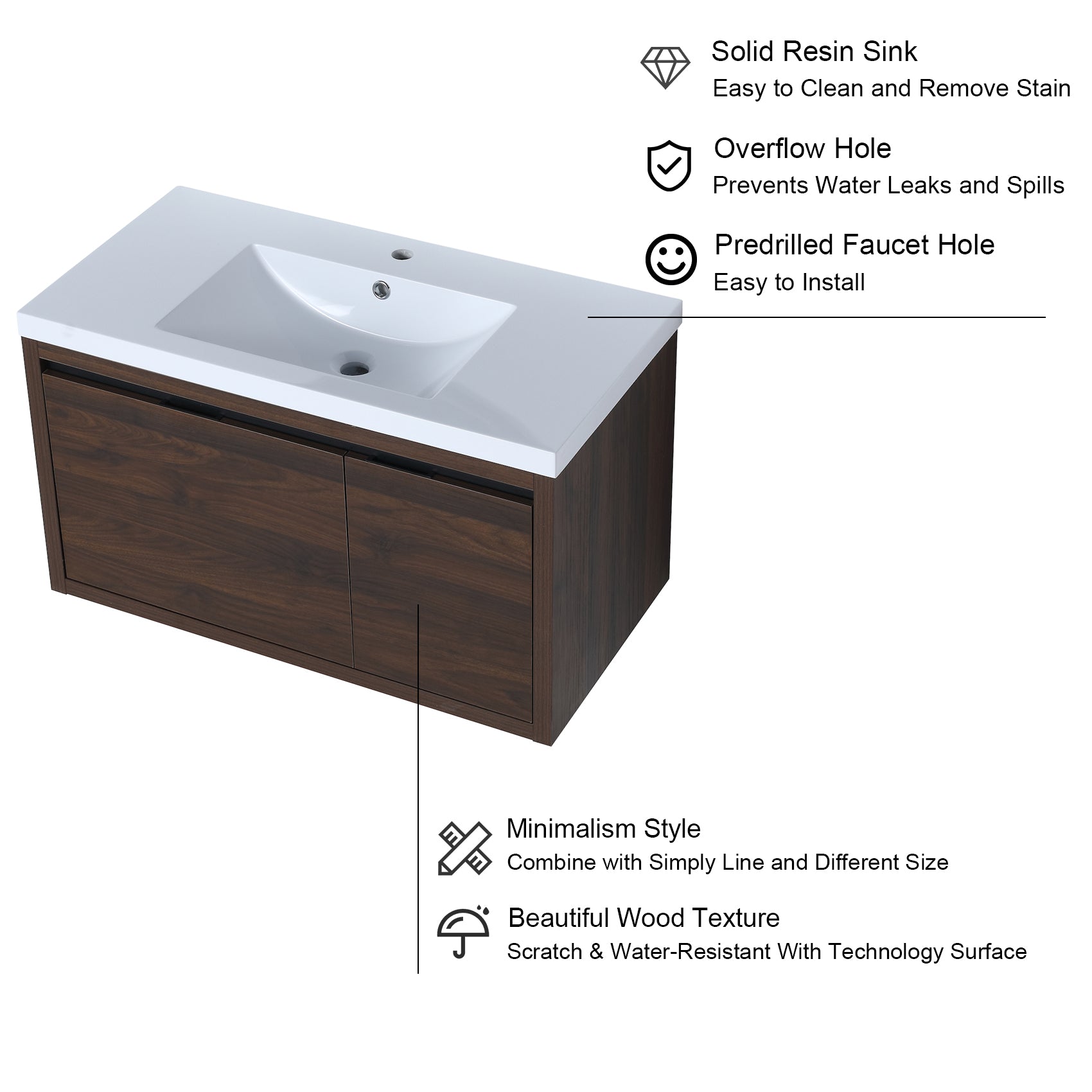 48 Inch Bathroom Cabinet With Sink with Soft Close Doors and Drawer with Cultured Marble Basin