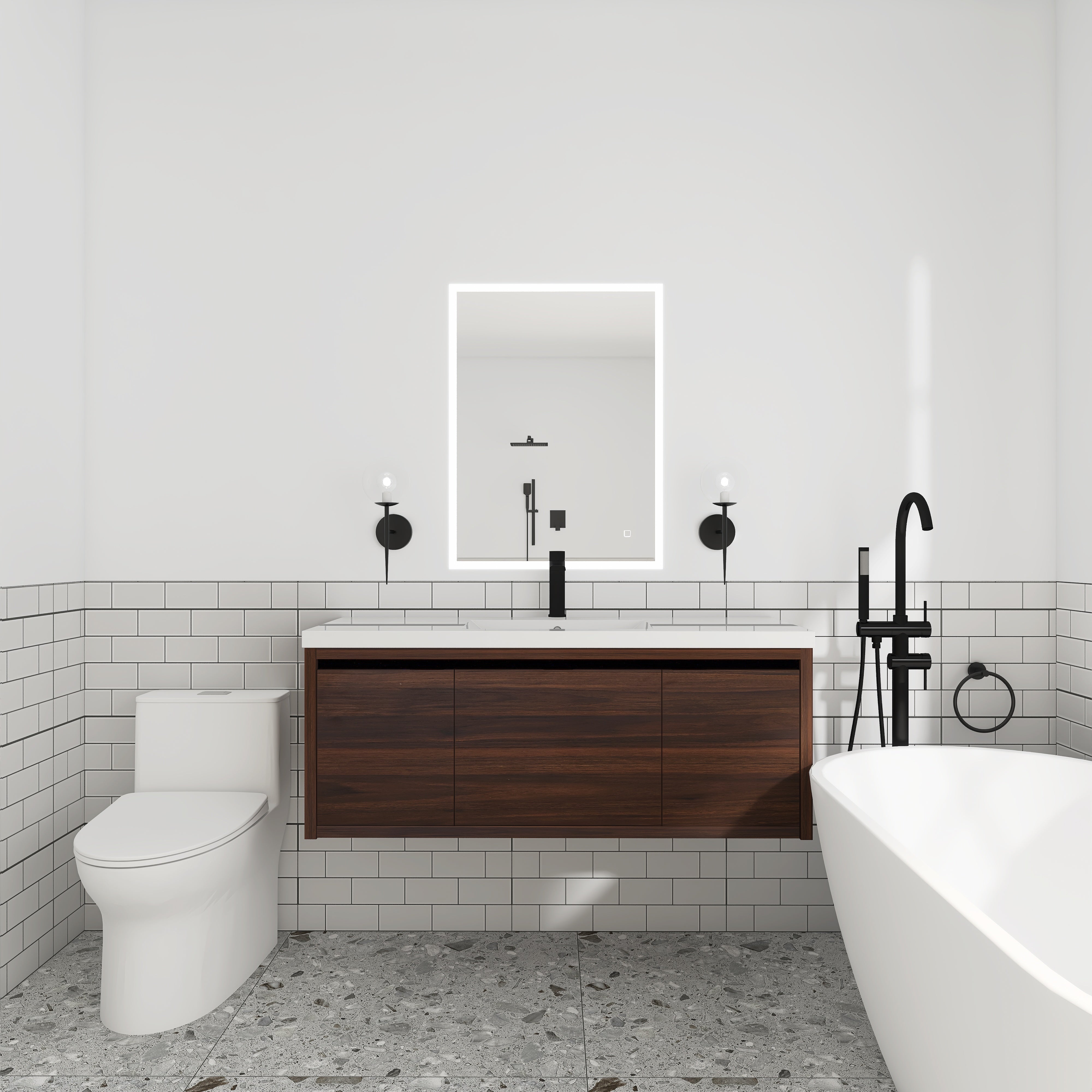 48 Inch Bathroom Cabinet With Sink with Soft Close Doors and Drawer with Cultured Marble Basin
