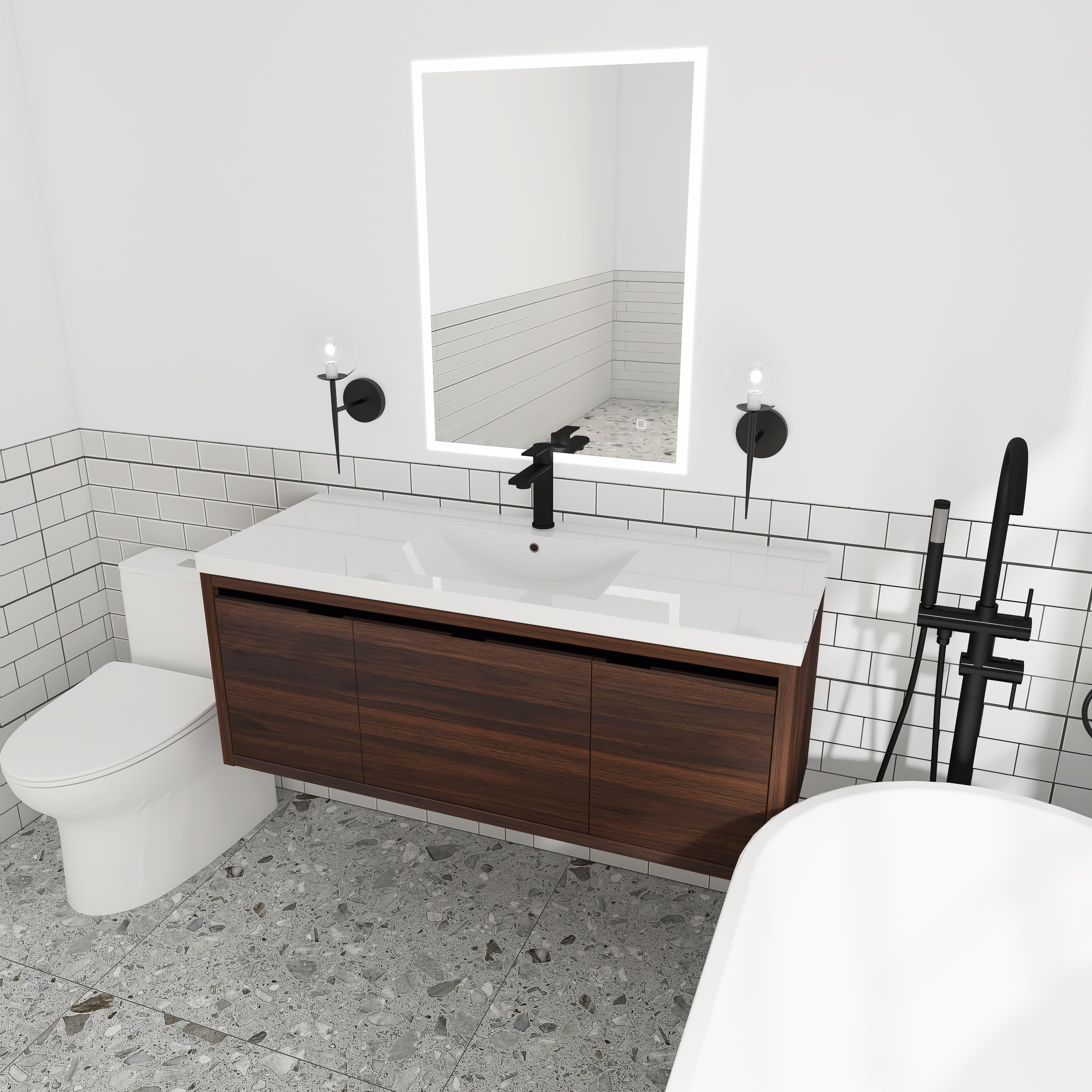 48 Inch Bathroom Cabinet With Sink with Soft Close Doors and Drawer with Cultured Marble Basin
