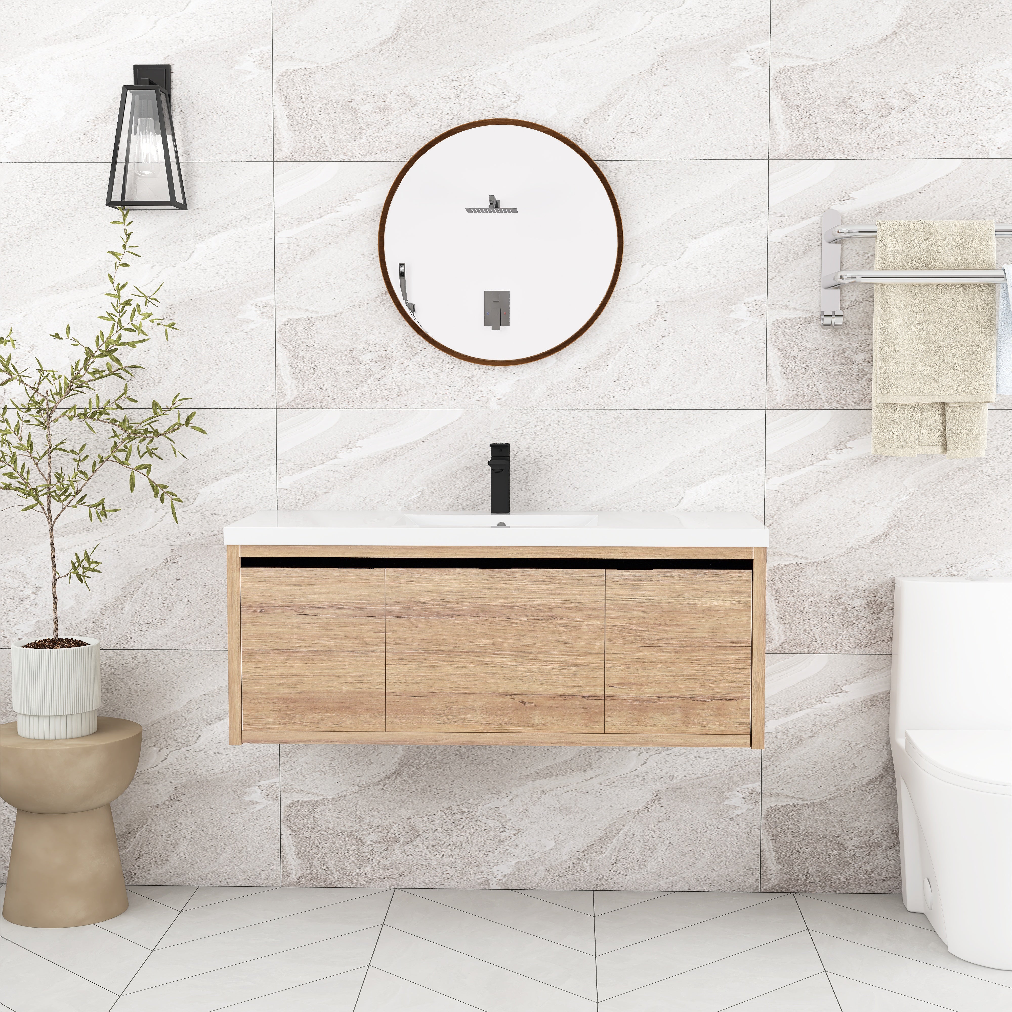 48 Inch Bathroom Cabinet With Sink with Soft Close Doors and Drawer with Cultured Marble Basin