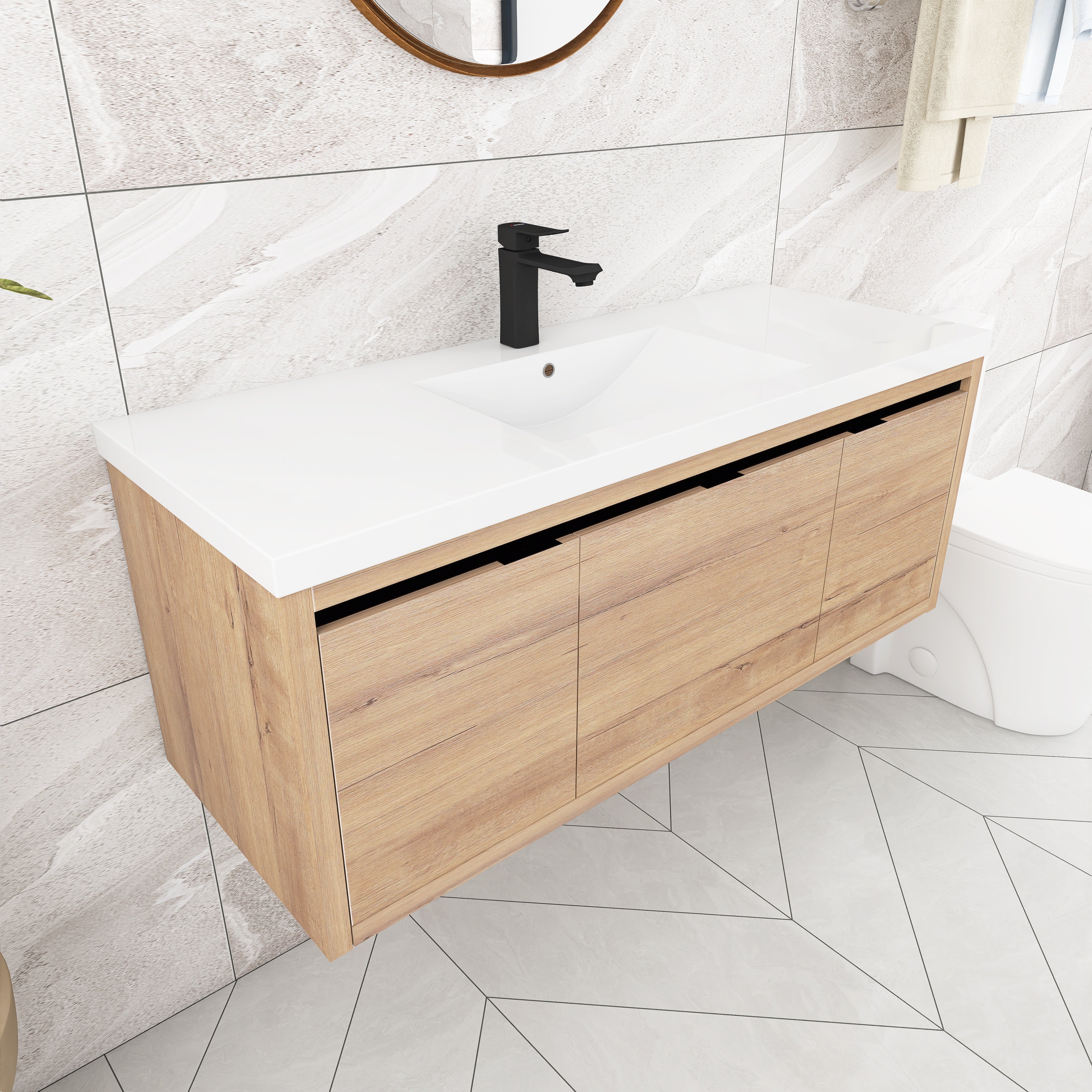 48 Inch Bathroom Cabinet With Sink with Soft Close Doors and Drawer with Cultured Marble Basin