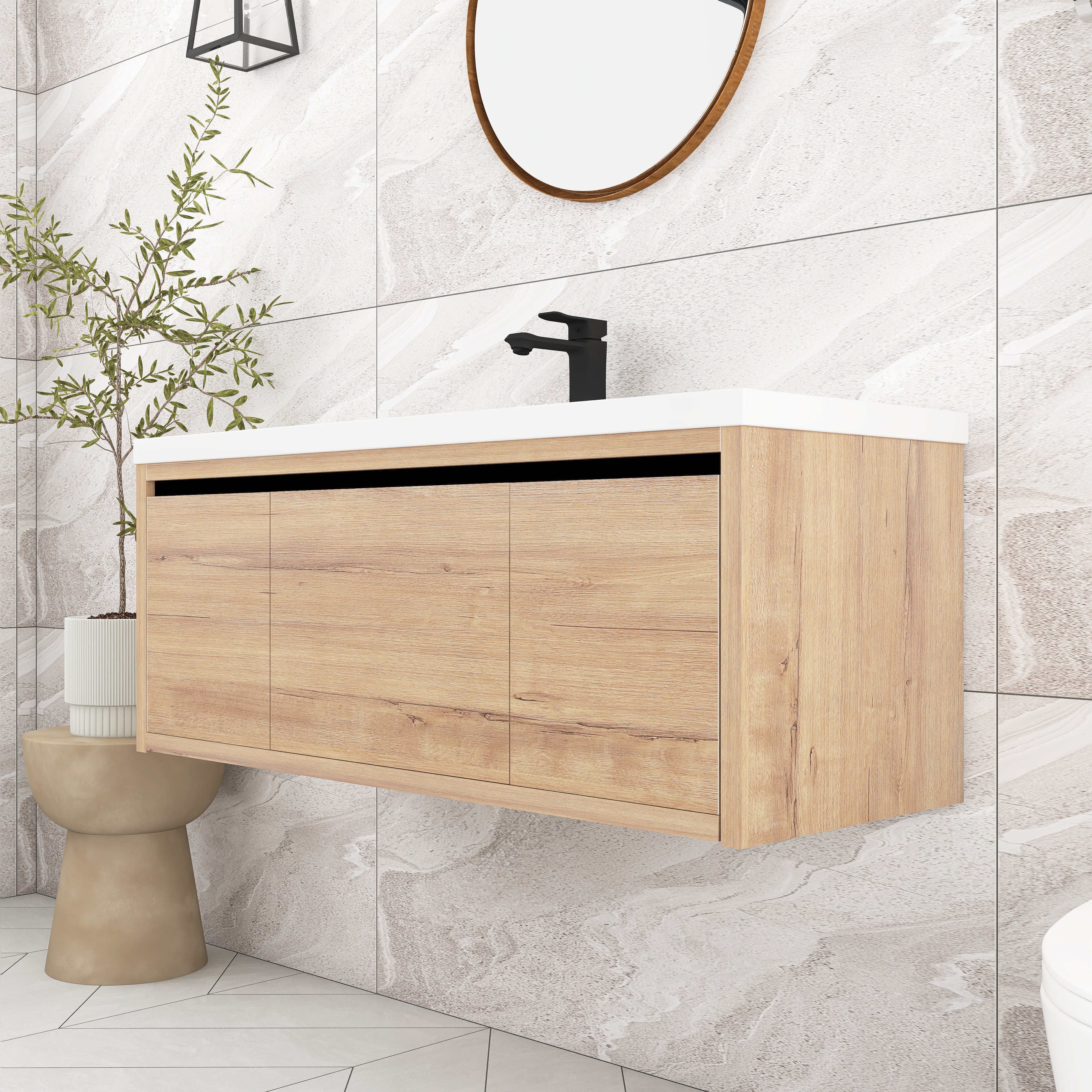 48 Inch Bathroom Cabinet With Sink with Soft Close Doors and Drawer with Cultured Marble Basin
