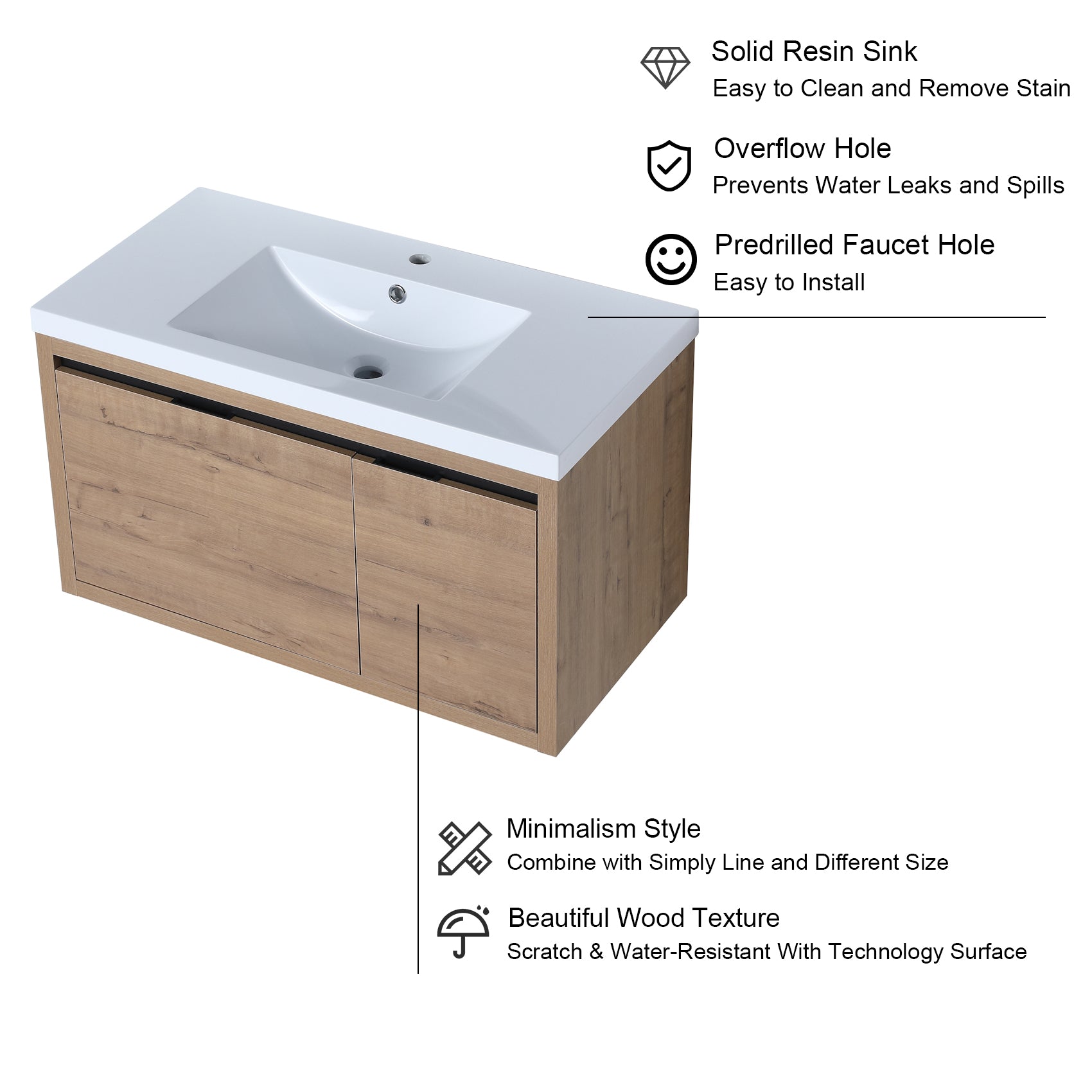 48 Inch Bathroom Cabinet With Sink with Soft Close Doors and Drawer with Cultured Marble Basin