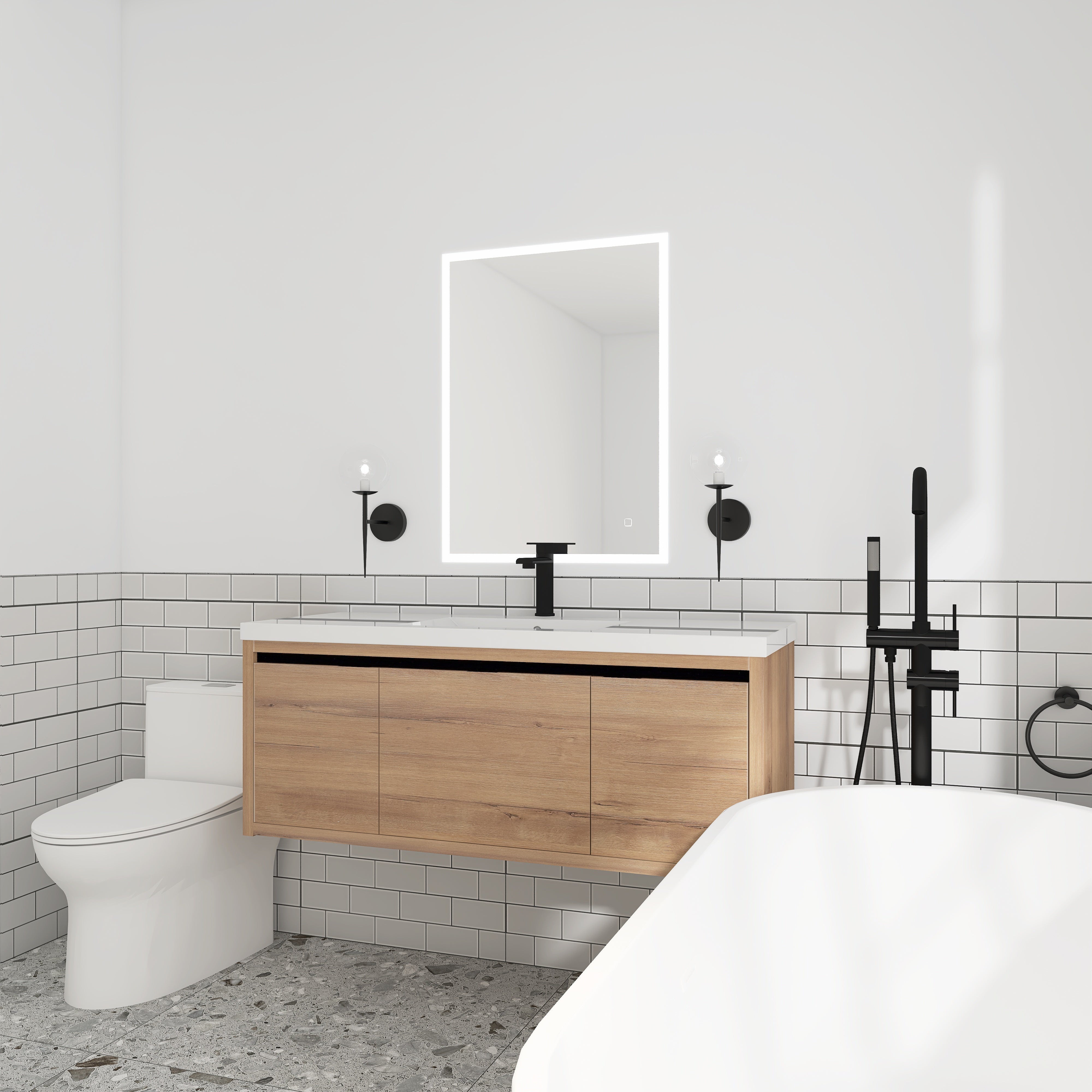 48 Inch Bathroom Cabinet With Sink with Soft Close Doors and Drawer with Cultured Marble Basin