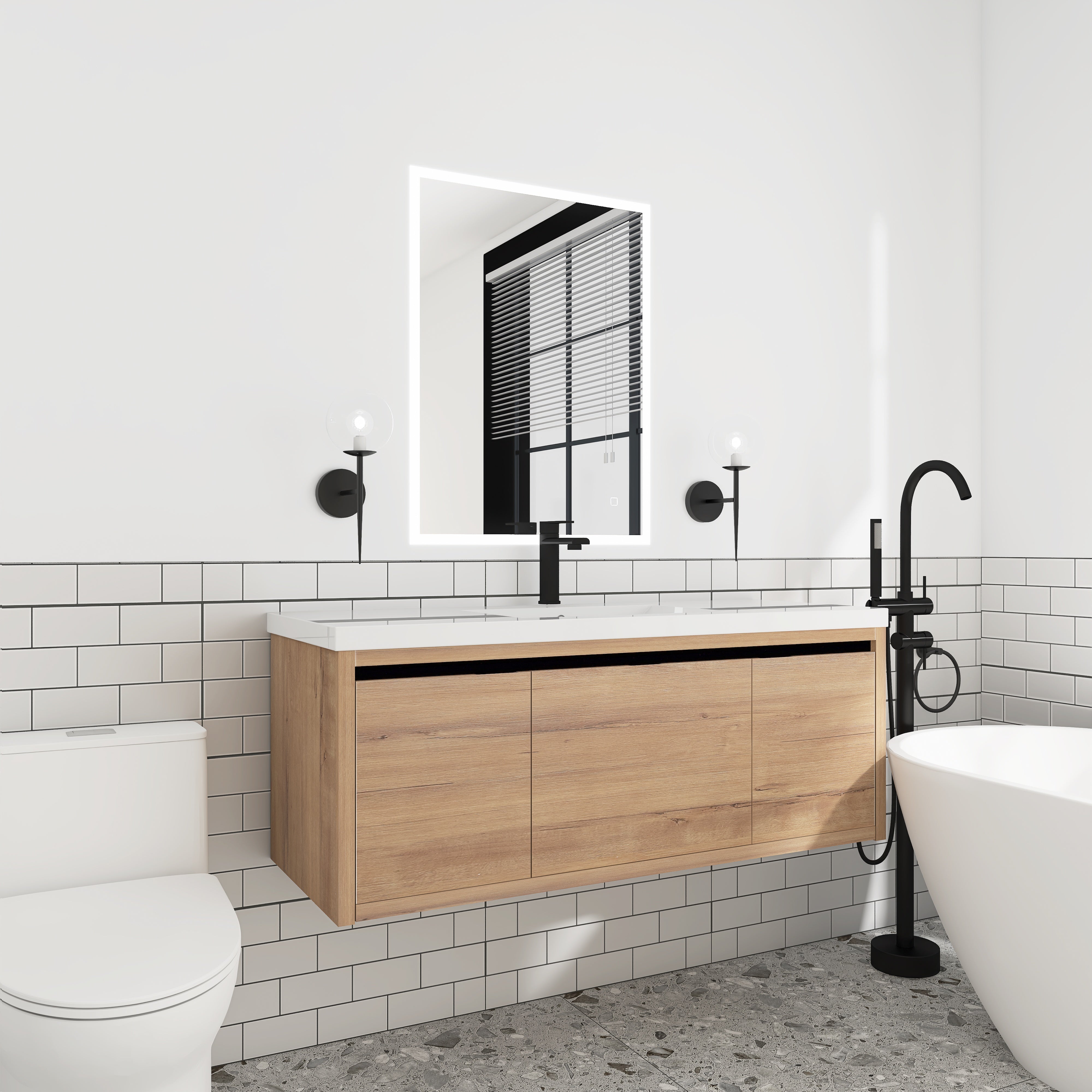 48 Inch Bathroom Cabinet With Sink with Soft Close Doors and Drawer with Cultured Marble Basin