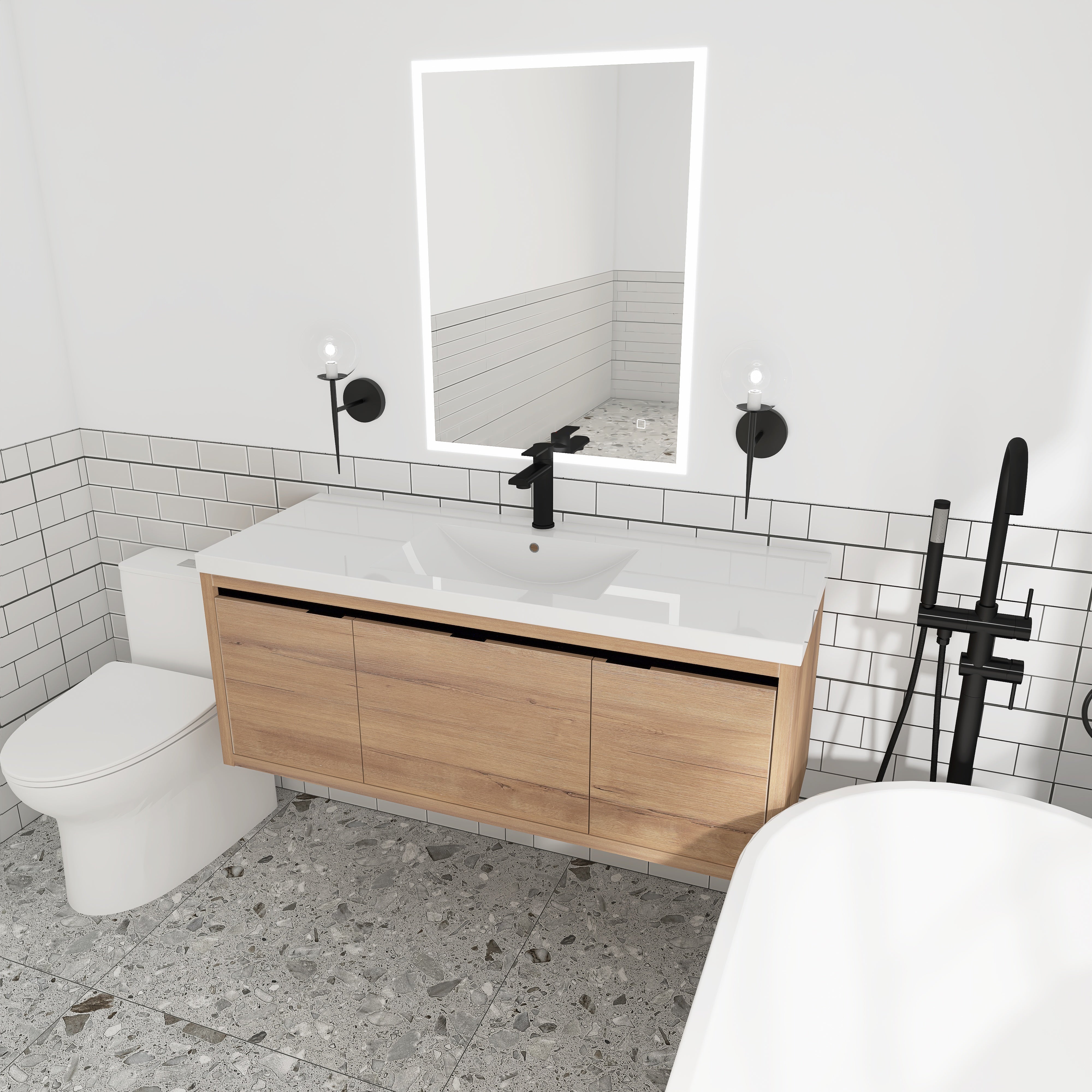 48 Inch Bathroom Cabinet With Sink with Soft Close Doors and Drawer with Cultured Marble Basin