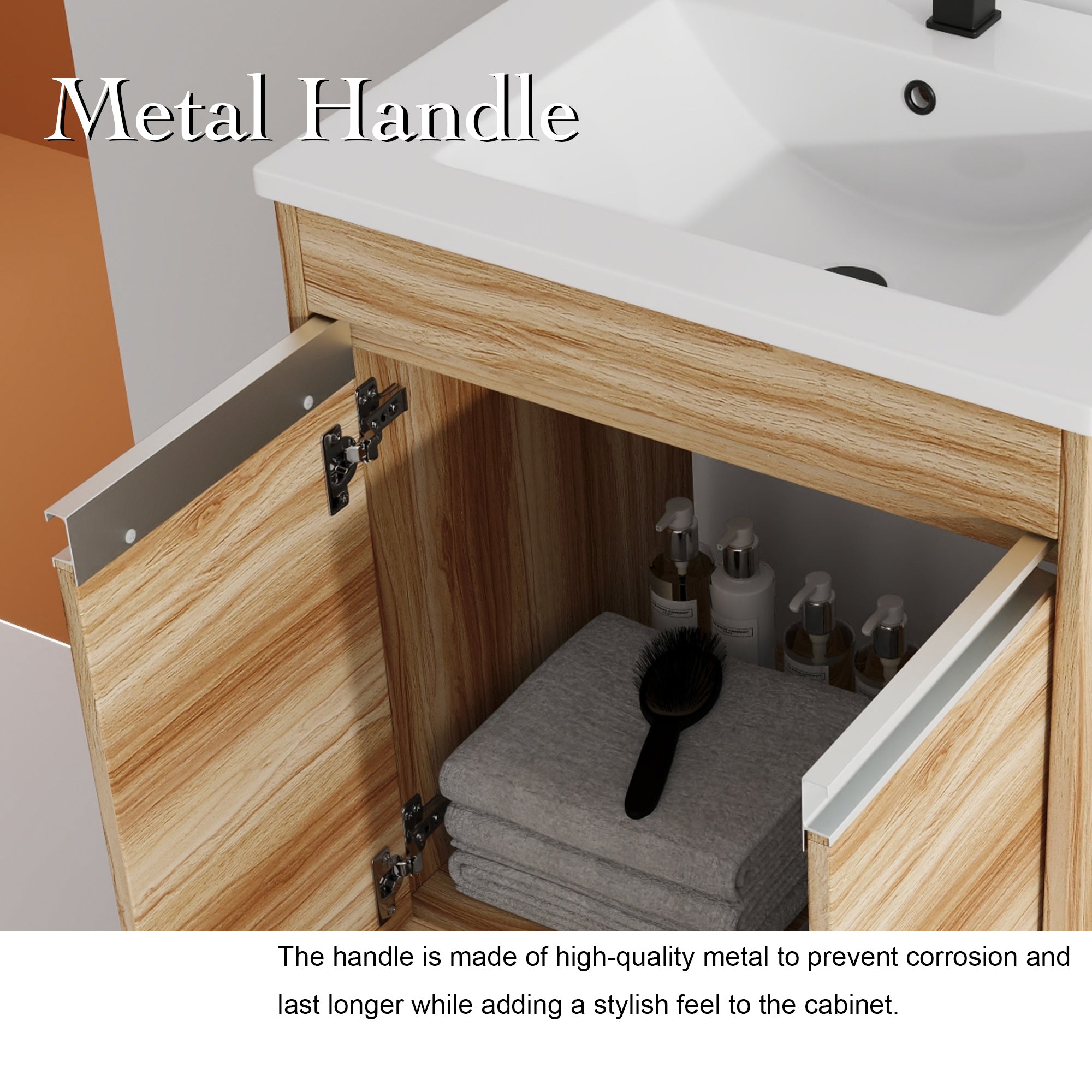 24" Freestanding Bathroom Vanity in Maple With Doors and Drawer with Cultured Marble Sink