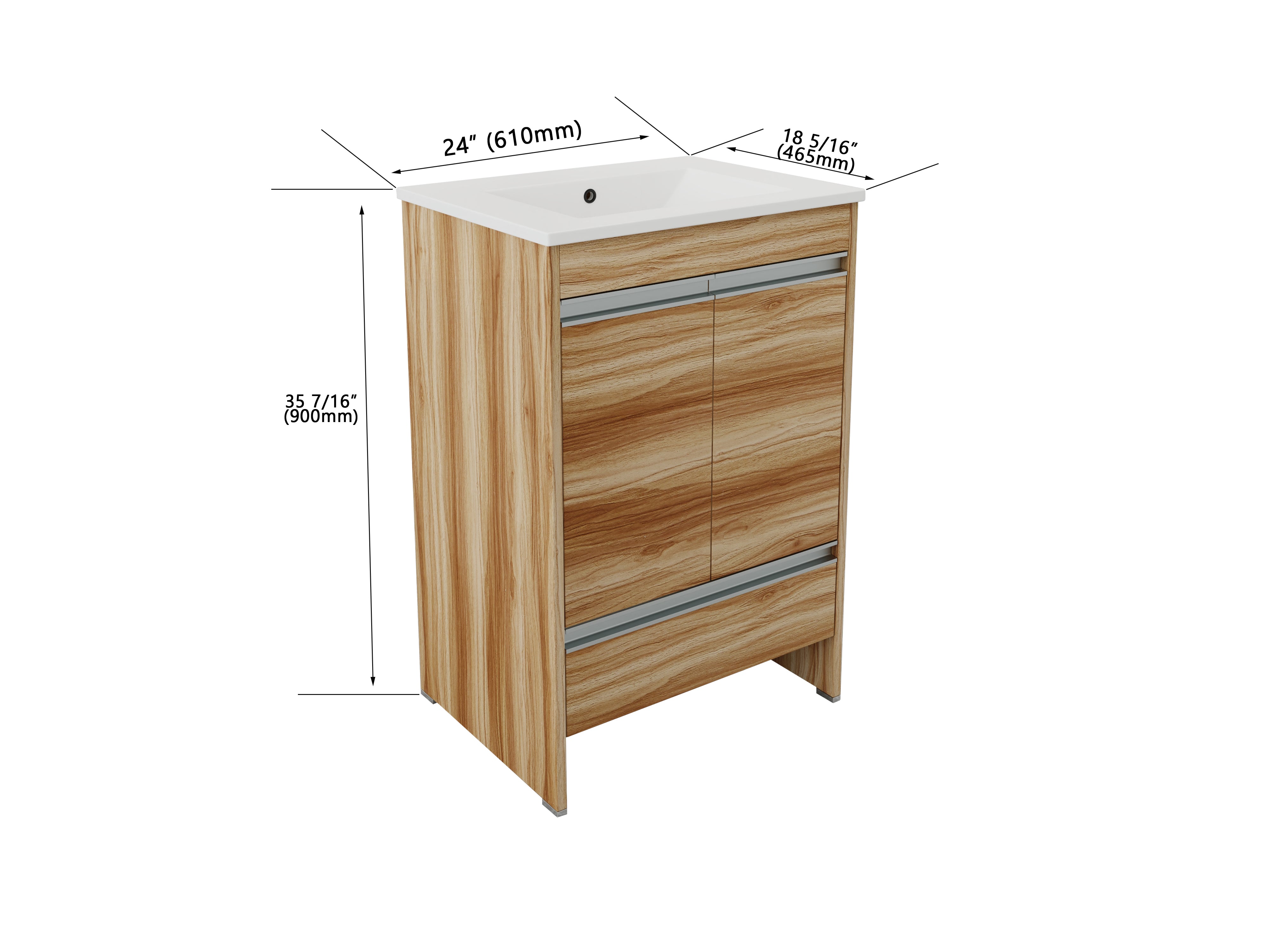 24" Freestanding Bathroom Vanity in Maple With Doors and Drawer with Cultured Marble Sink