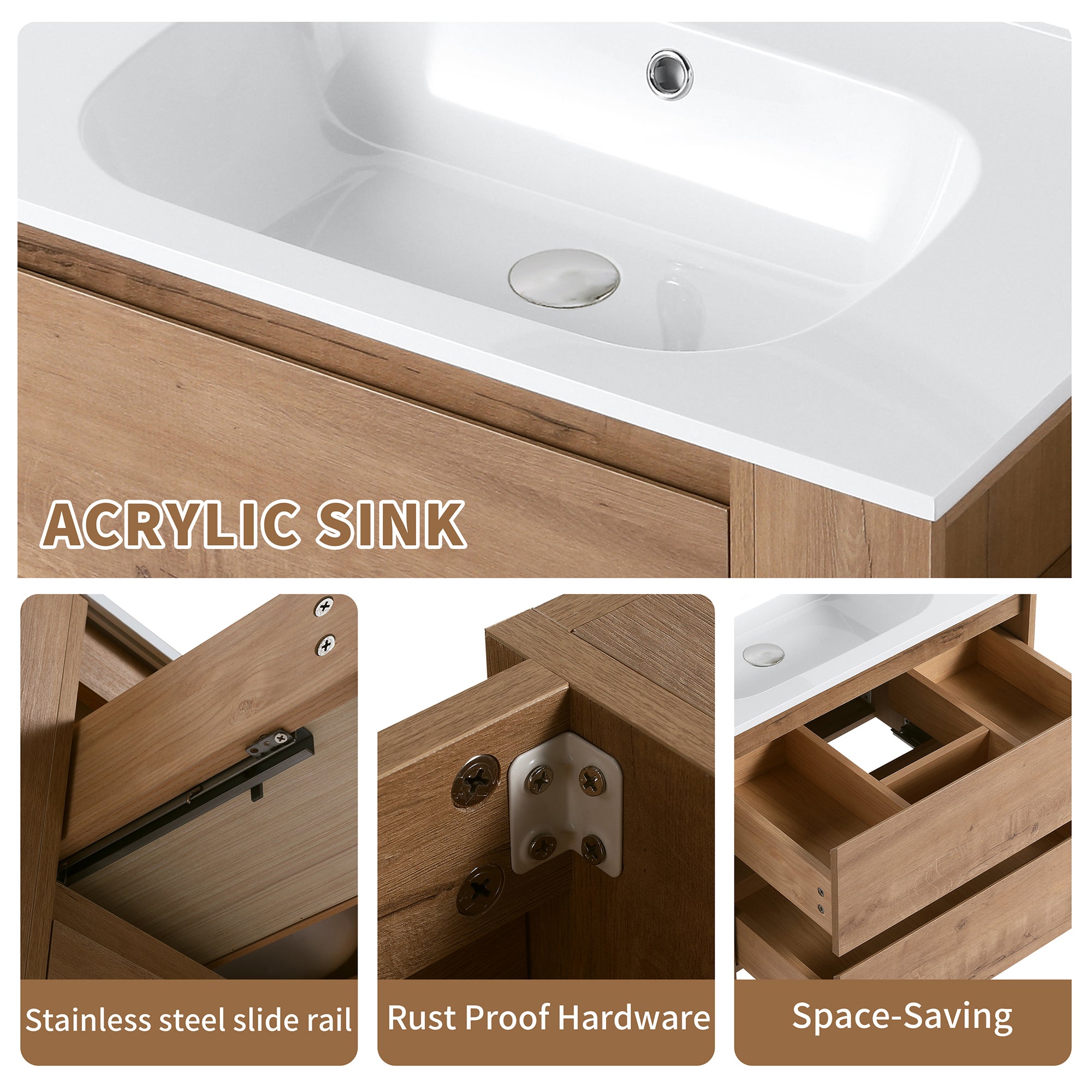 30 inch Plywood Wall Mounted Bathroom Vanity  with Integrated Resin Sink with Drain