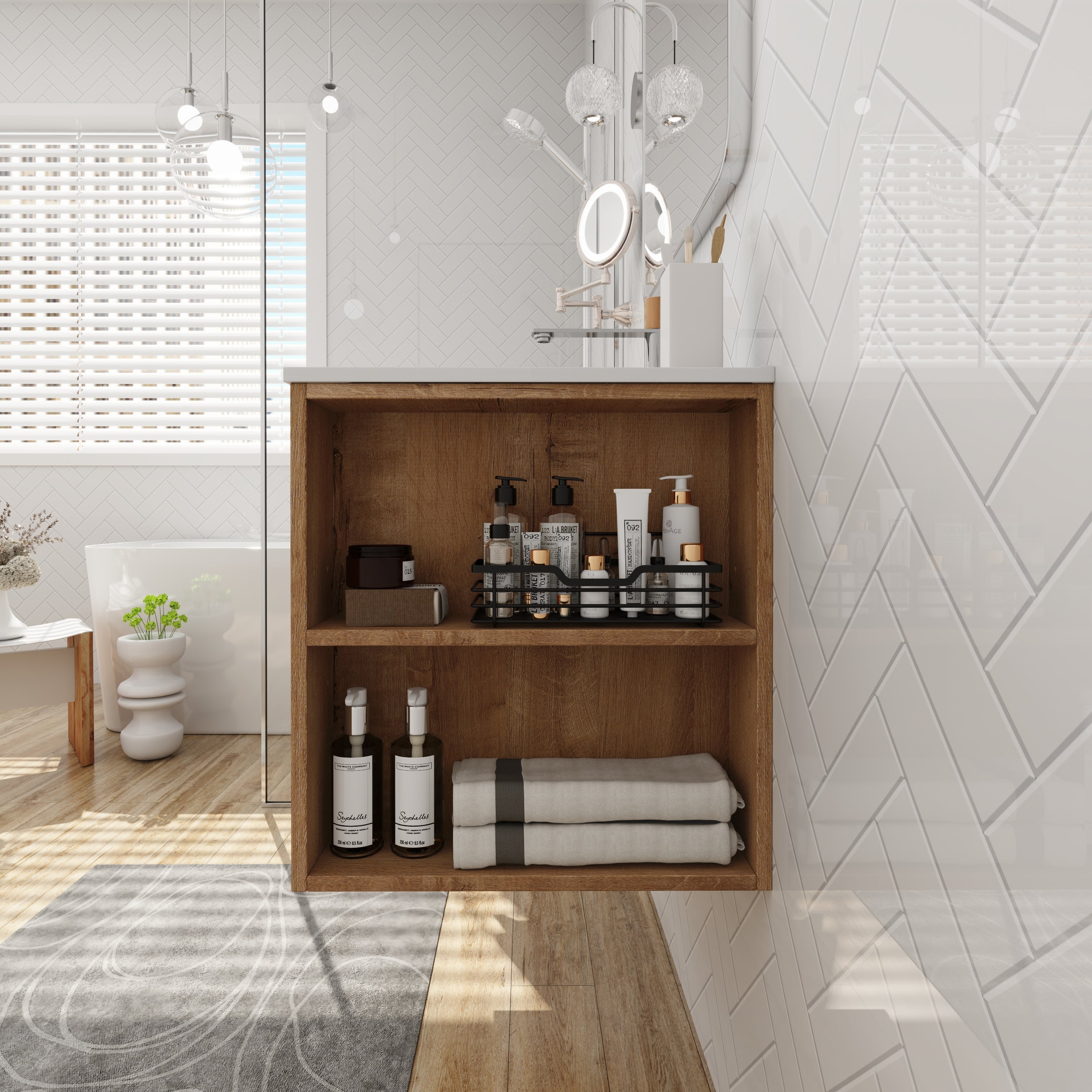 30 inch Plywood Wall Mounted Bathroom Vanity  with Integrated Resin Sink with Drain