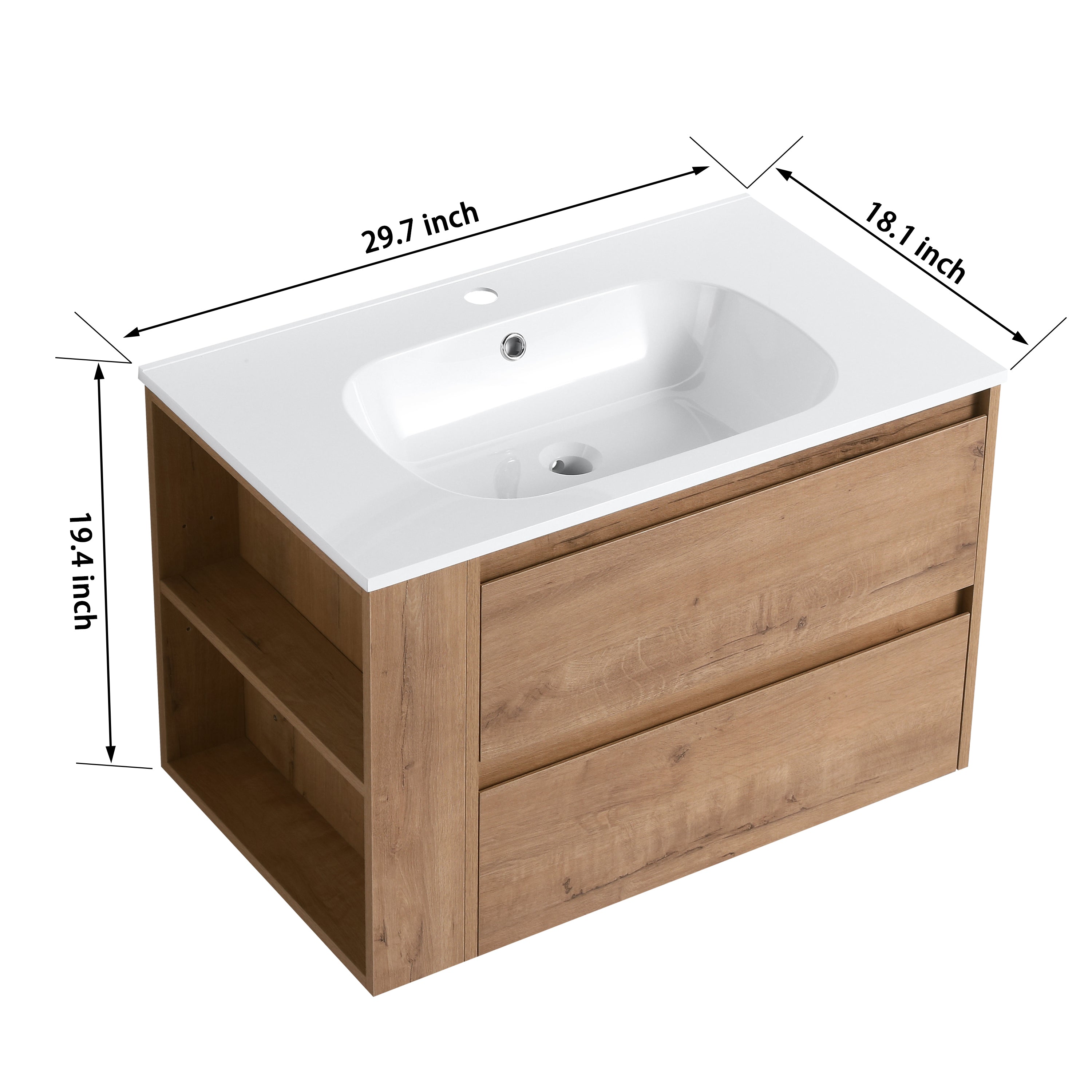 30 inch Plywood Wall Mounted Bathroom Vanity  with Integrated Resin Sink with Drain