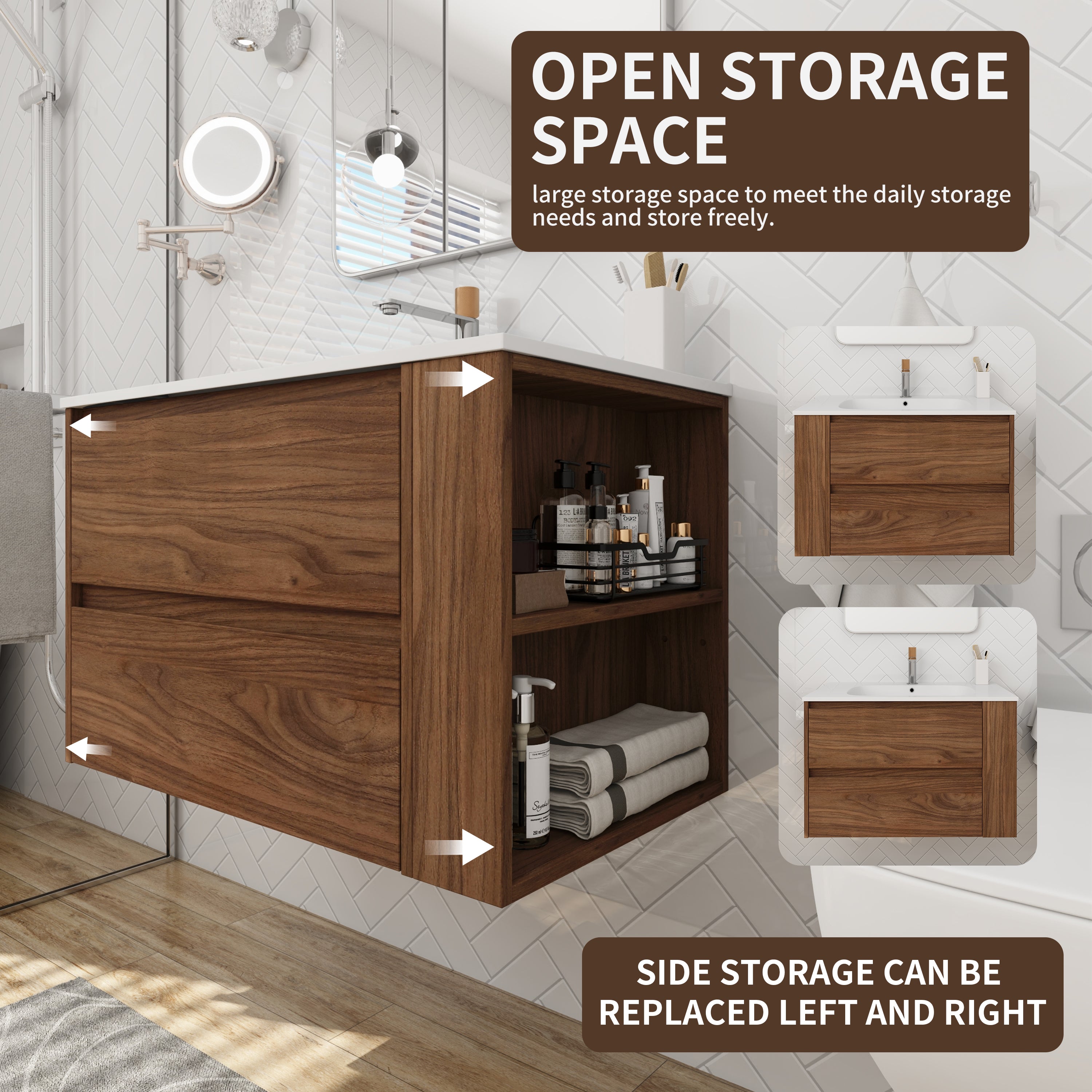 30 inch Plywood Wall Mounted Bathroom Vanity  with Integrated Resin Sink with Drain