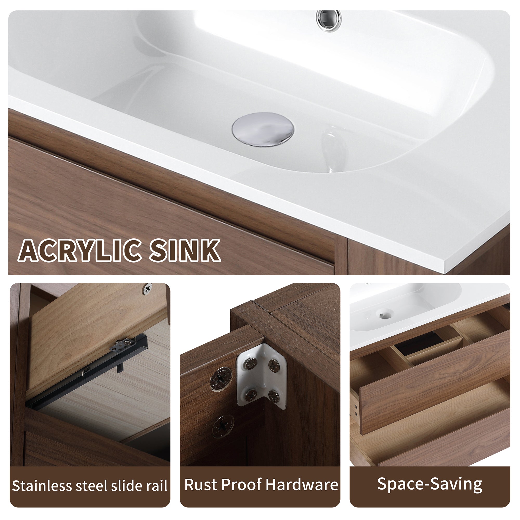 30 inch Plywood Wall Mounted Bathroom Vanity  with Integrated Resin Sink with Drain