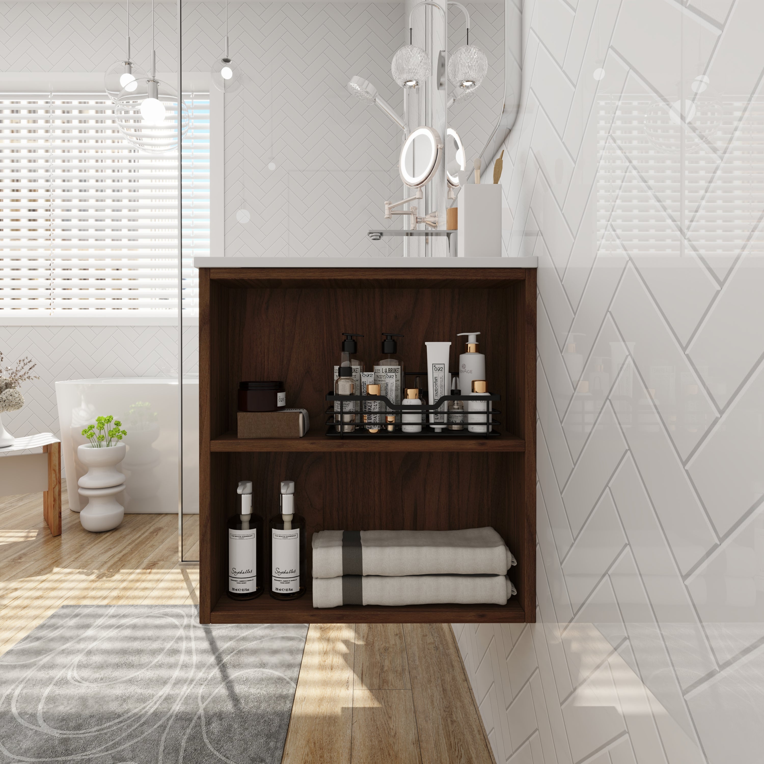 30 inch Plywood Wall Mounted Bathroom Vanity  with Integrated Resin Sink with Drain