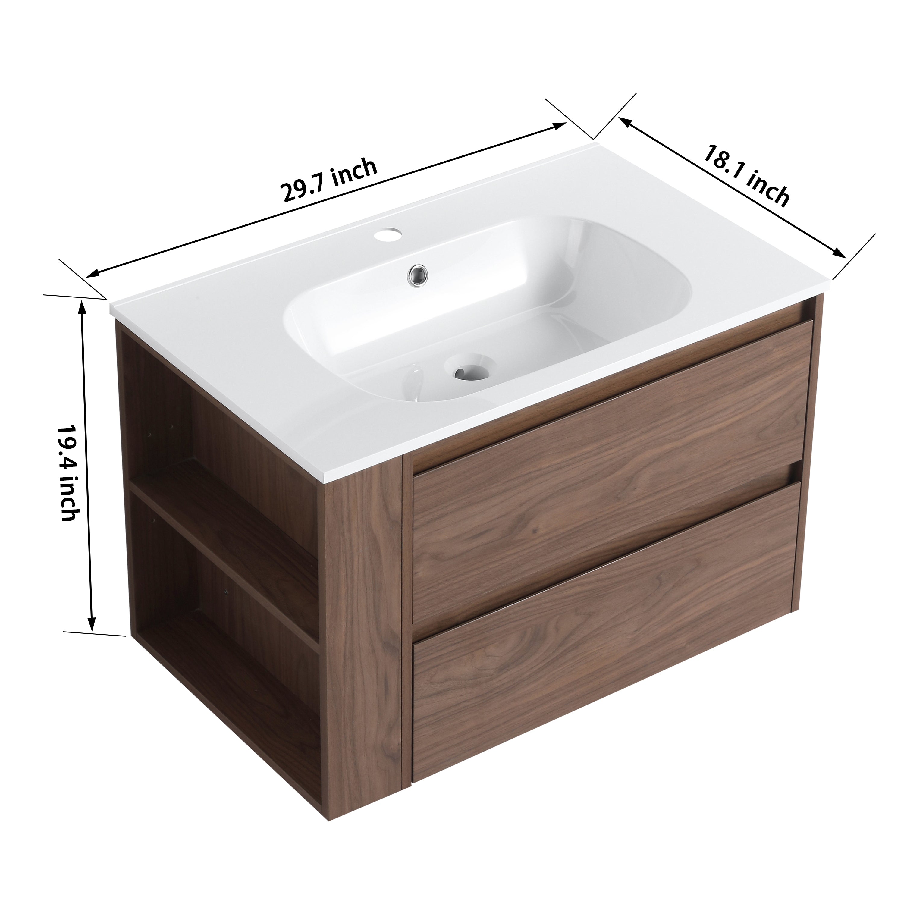 30 inch Plywood Wall Mounted Bathroom Vanity  with Integrated Resin Sink with Drain