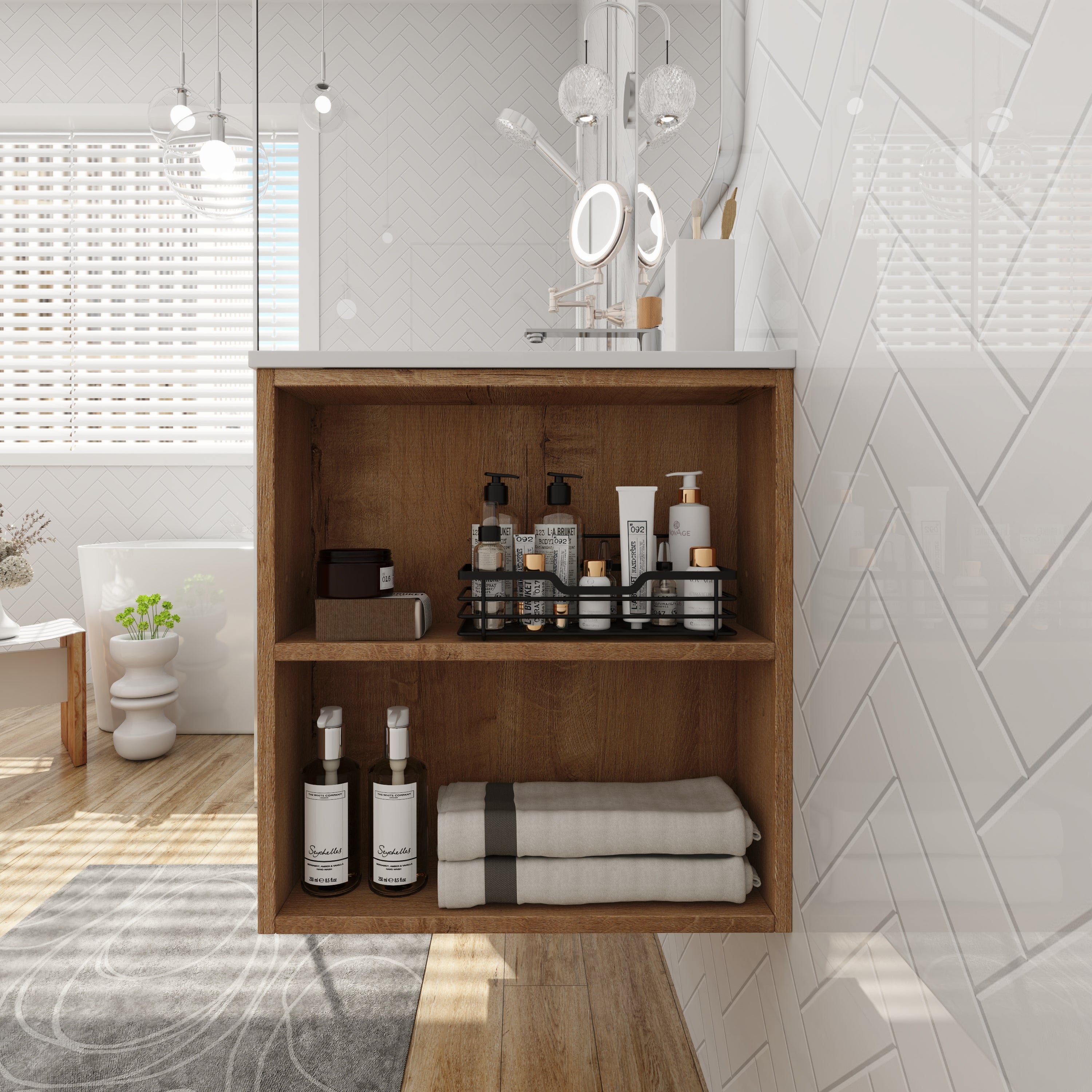 36 inch Plywood Wall Mounted Bathroom Vanity  with Integrated Resin Sink with Drain