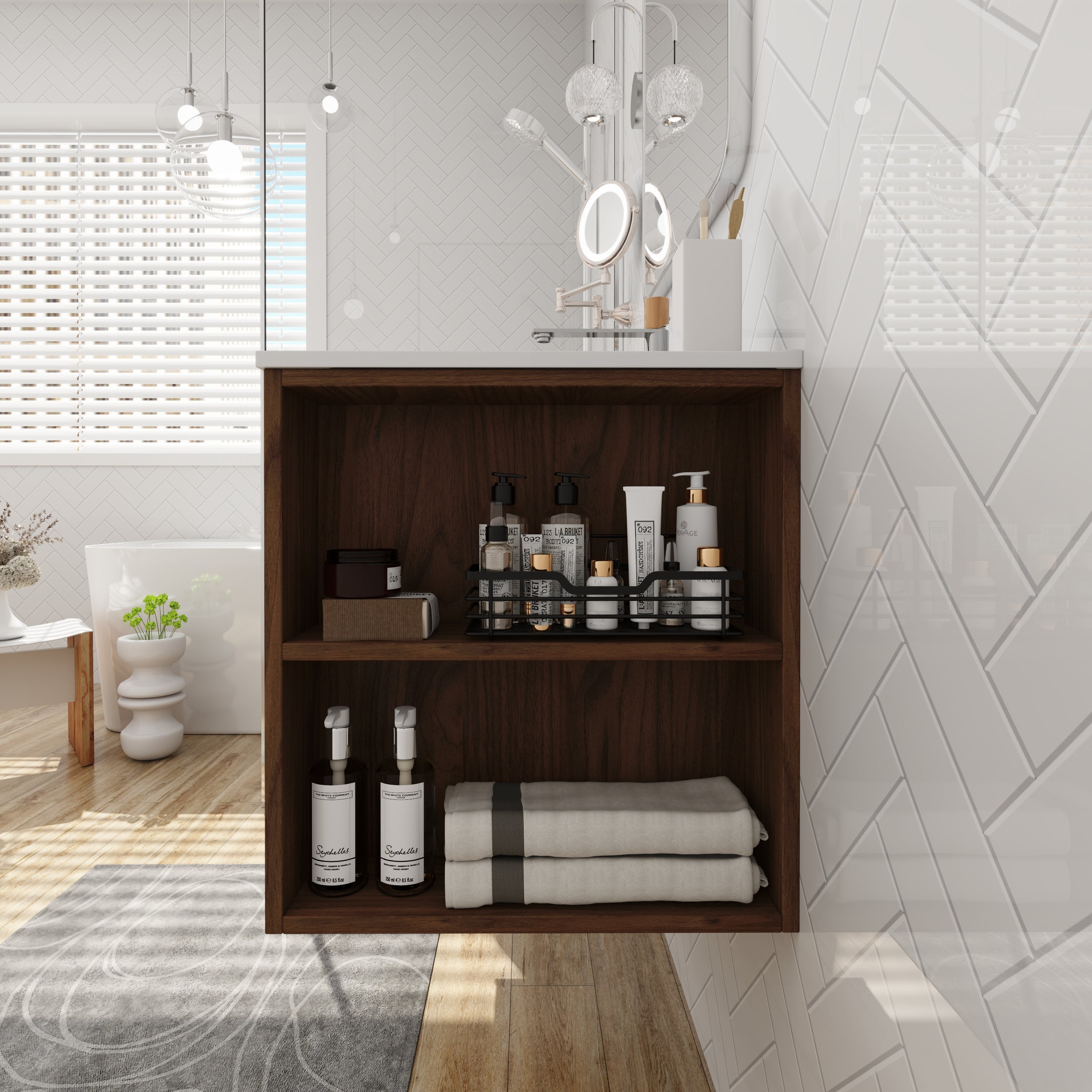 36 inch Plywood Wall Mounted Bathroom Vanity  with Integrated Resin Sink with Drain