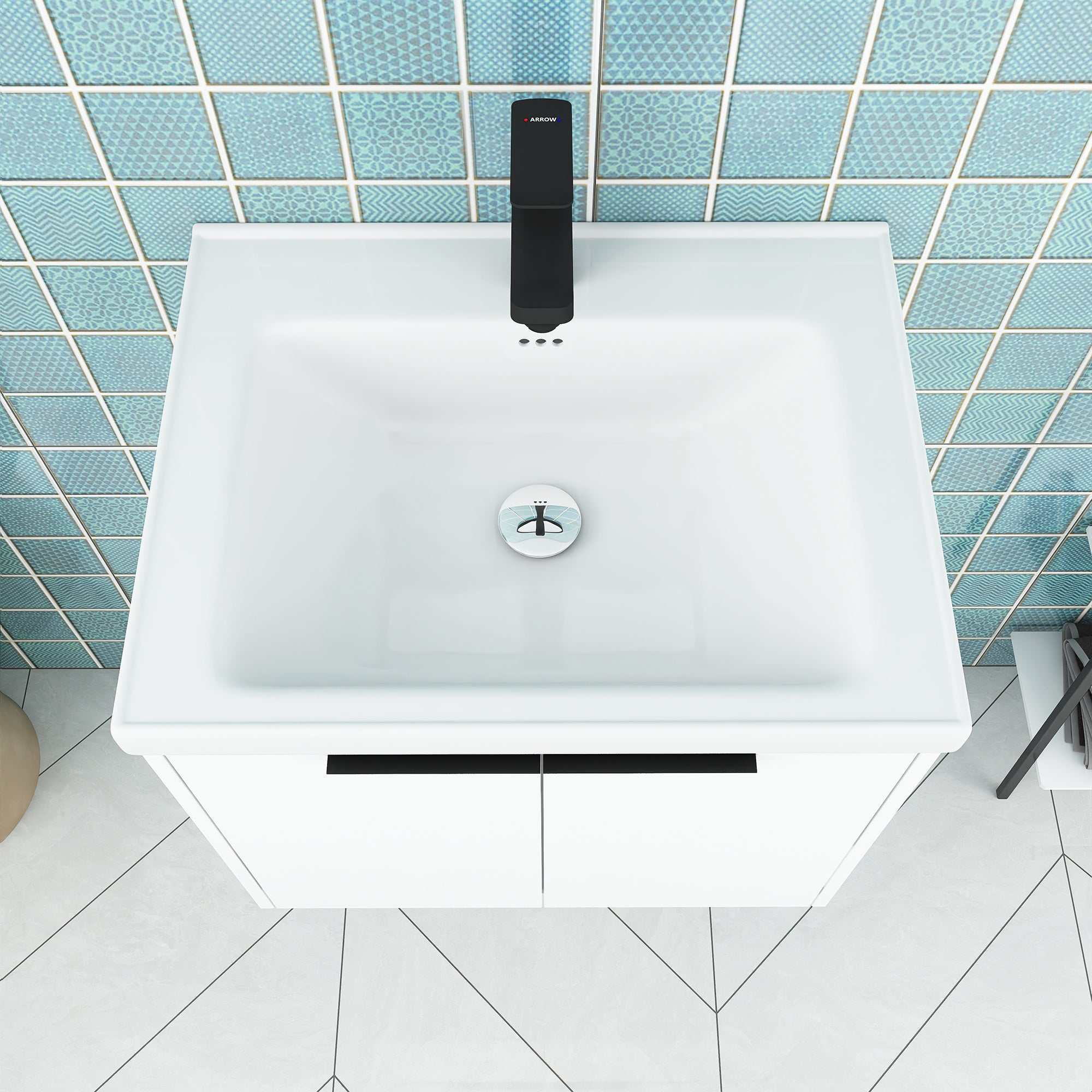 24 inch Plywood Wall Mounted Bathroom Vanity in White with Integrated Ceramic Sink with Drain