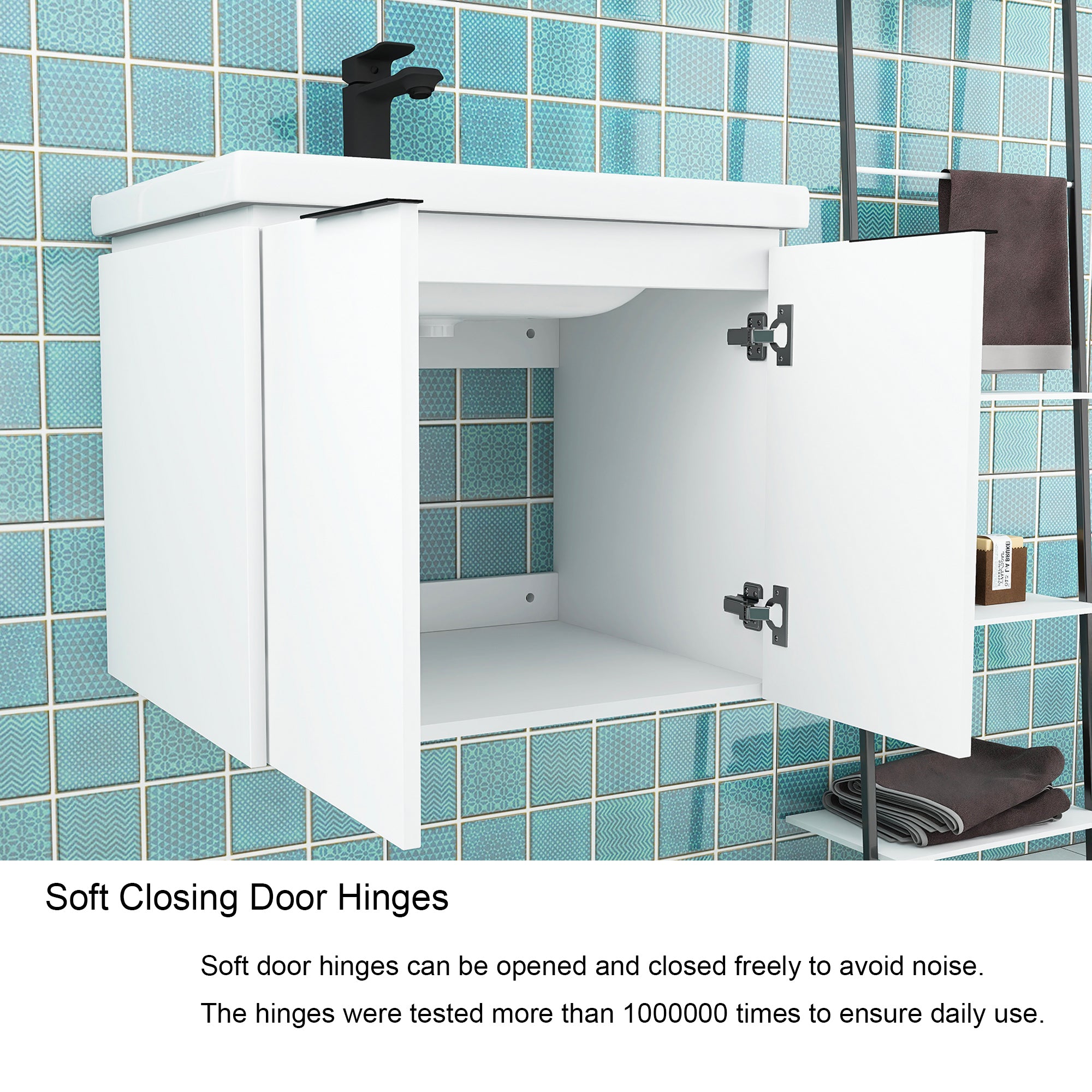 24 inch Plywood Wall Mounted Bathroom Vanity in White with Integrated Ceramic Sink with Drain