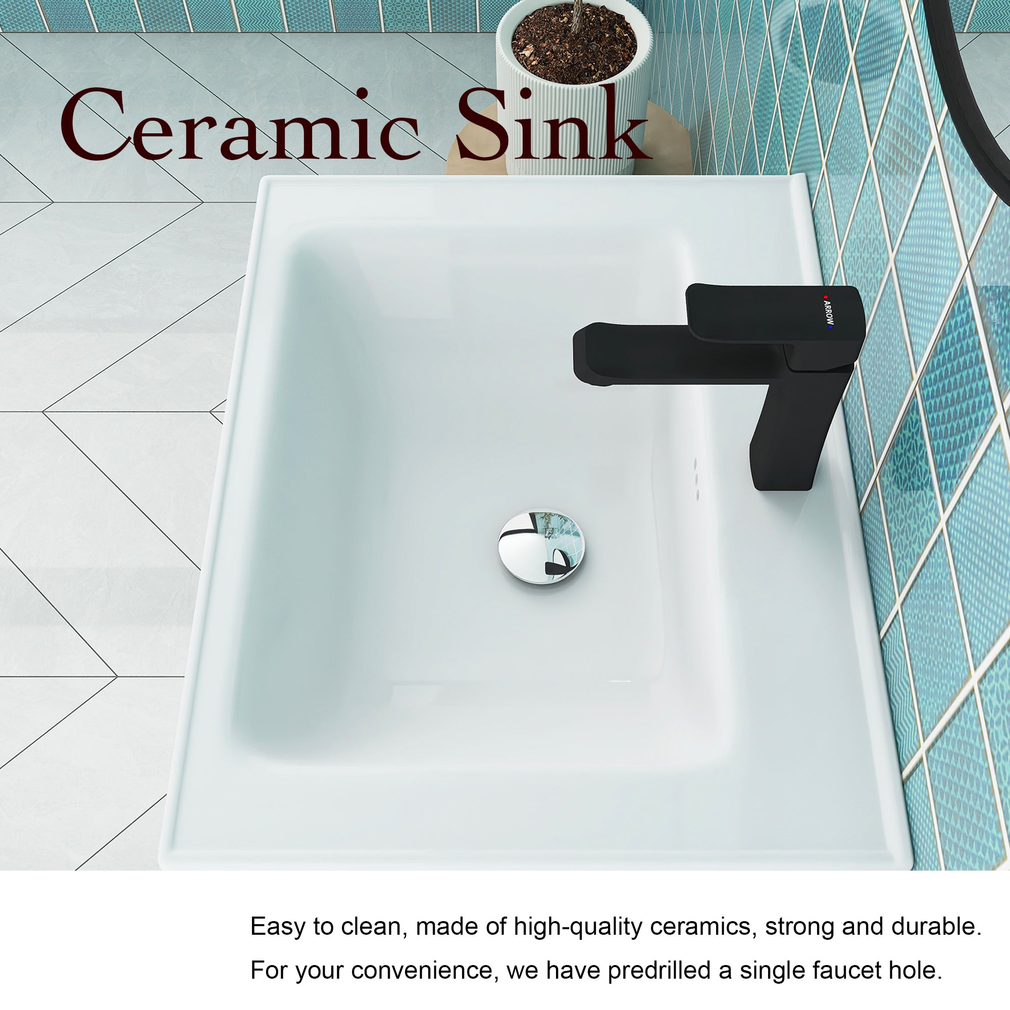 24 inch Plywood Wall Mounted Bathroom Vanity in White with Integrated Ceramic Sink with Drain