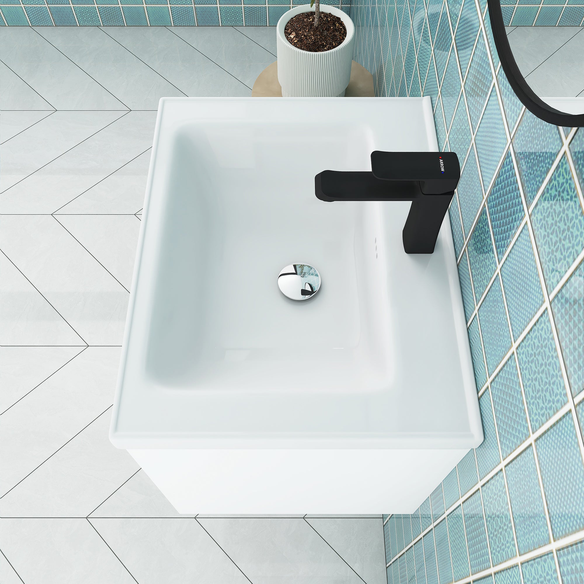 24 inch Plywood Wall Mounted Bathroom Vanity in White with Integrated Ceramic Sink with Drain