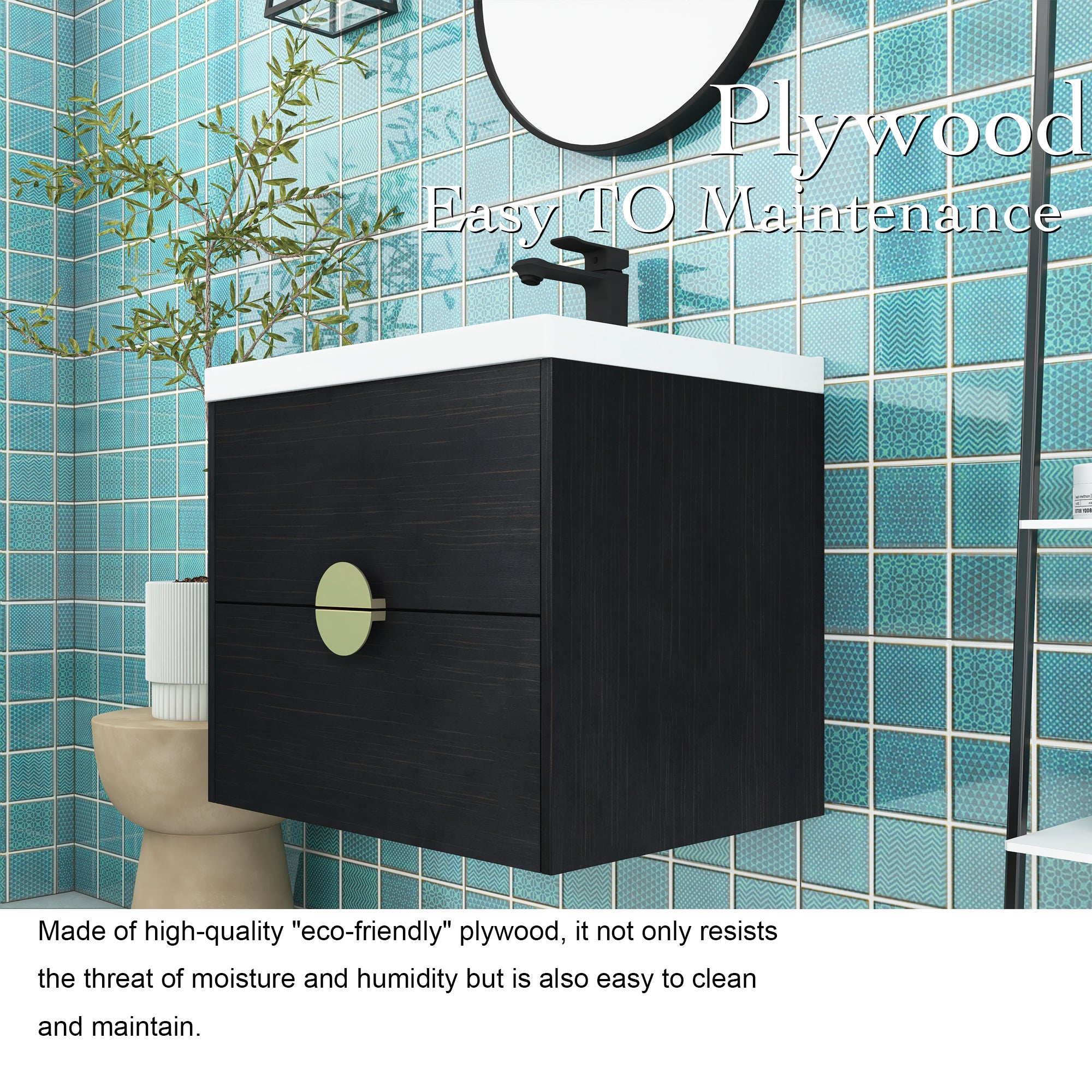24 Inch Wall-Mounted Bathroom Vanity With Sink, For Small Bathroom