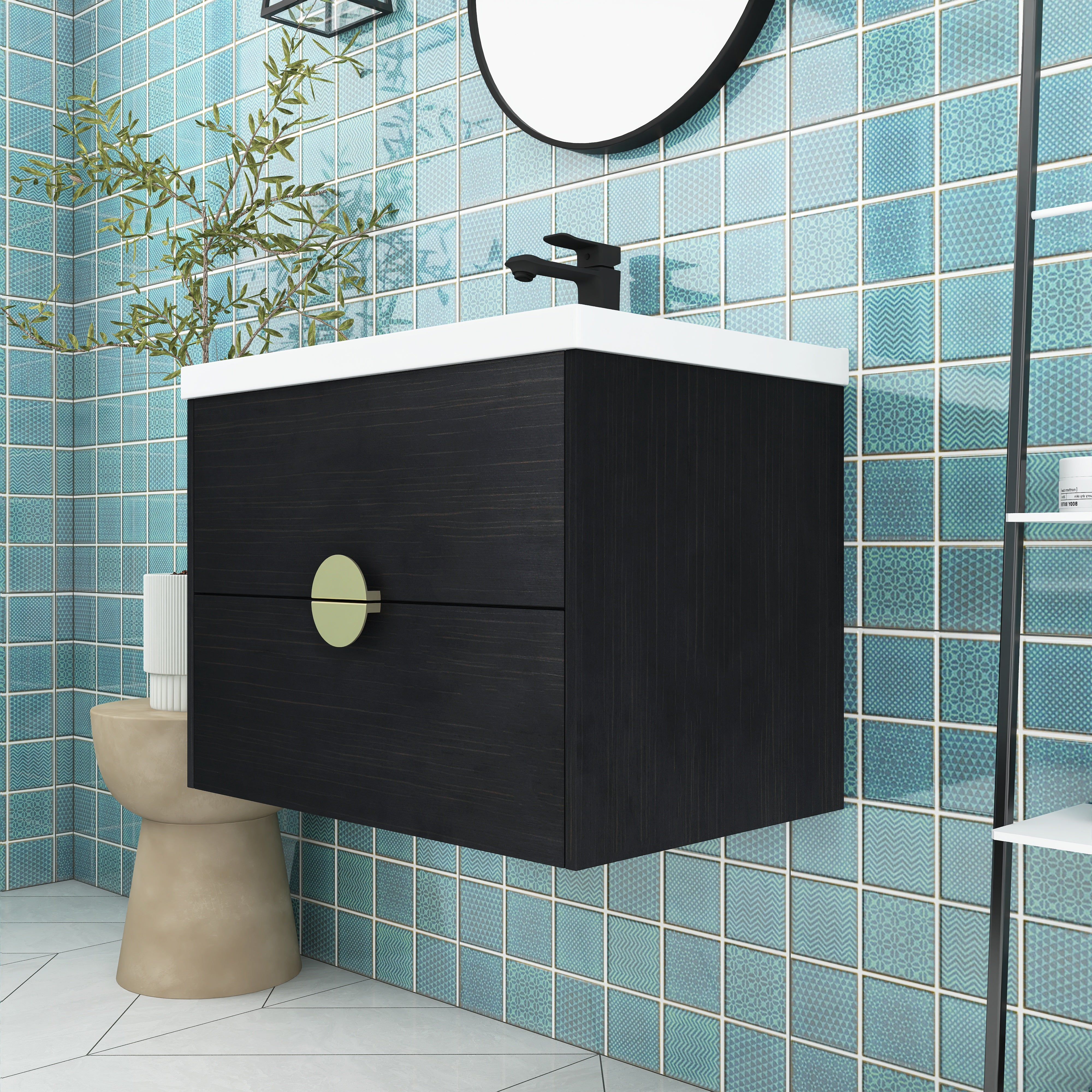 24 Inch Wall-Mounted Bathroom Vanity With Sink, For Small Bathroom