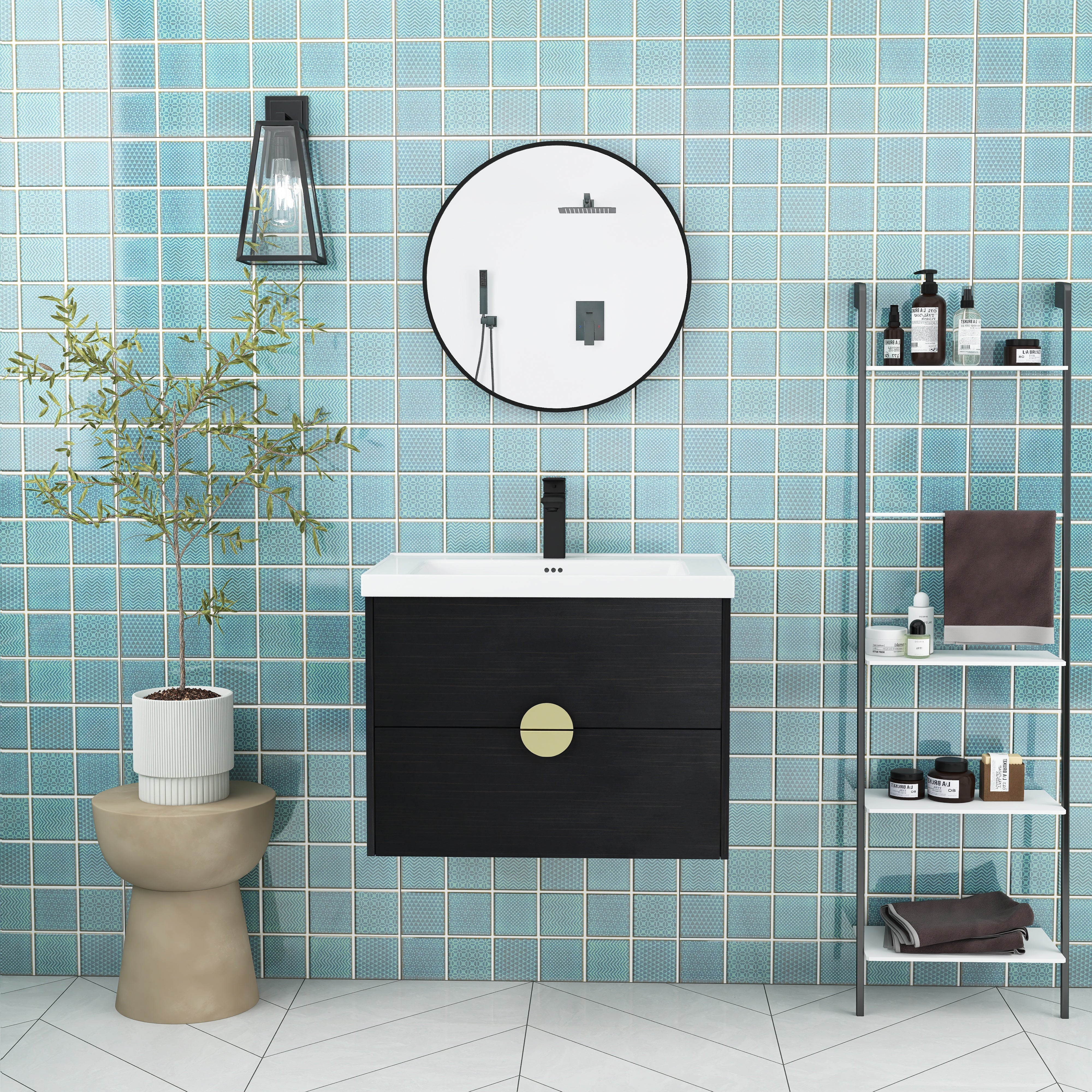 24 Inch Wall-Mounted Bathroom Vanity With Sink, For Small Bathroom