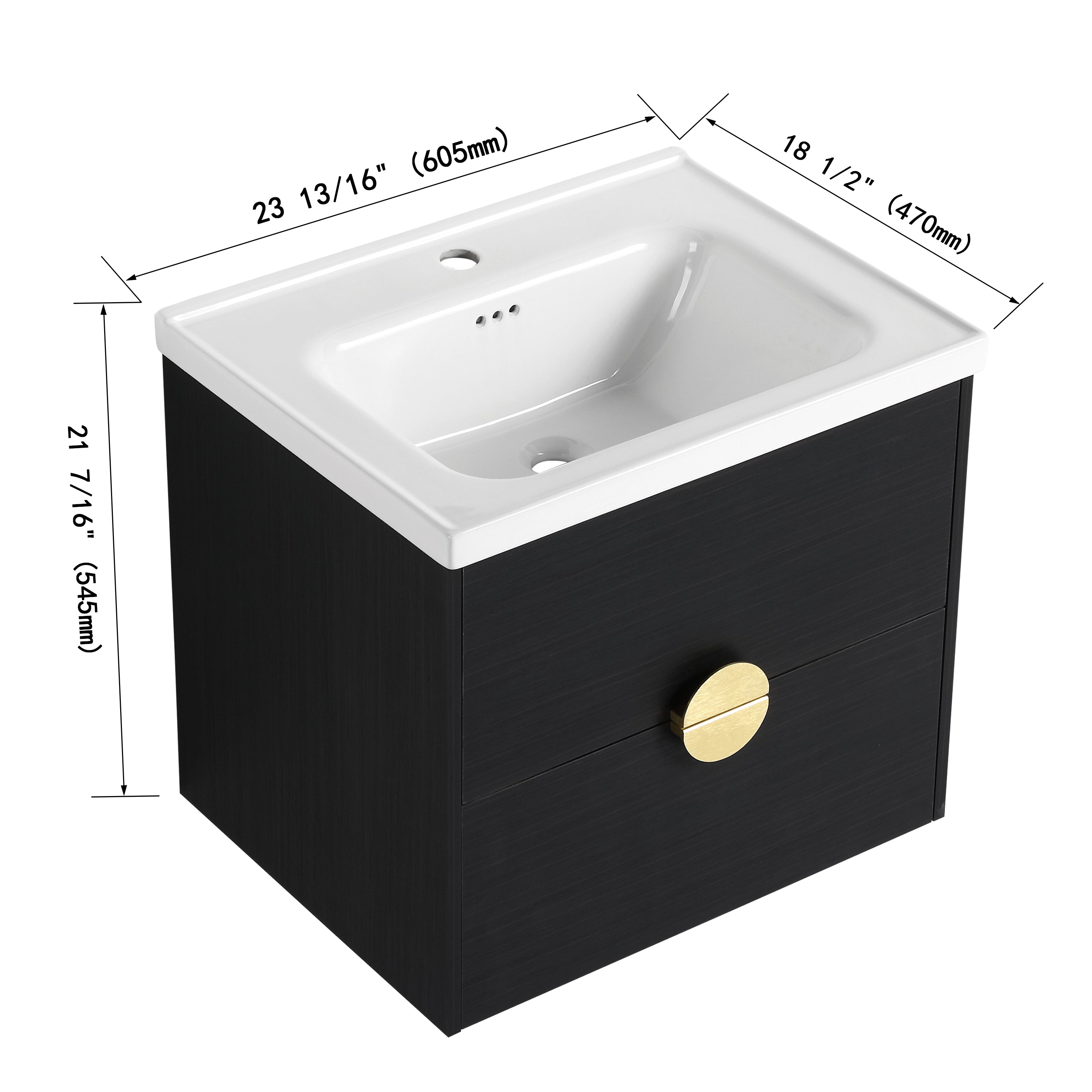 24 Inch Wall-Mounted Bathroom Vanity With Sink, For Small Bathroom