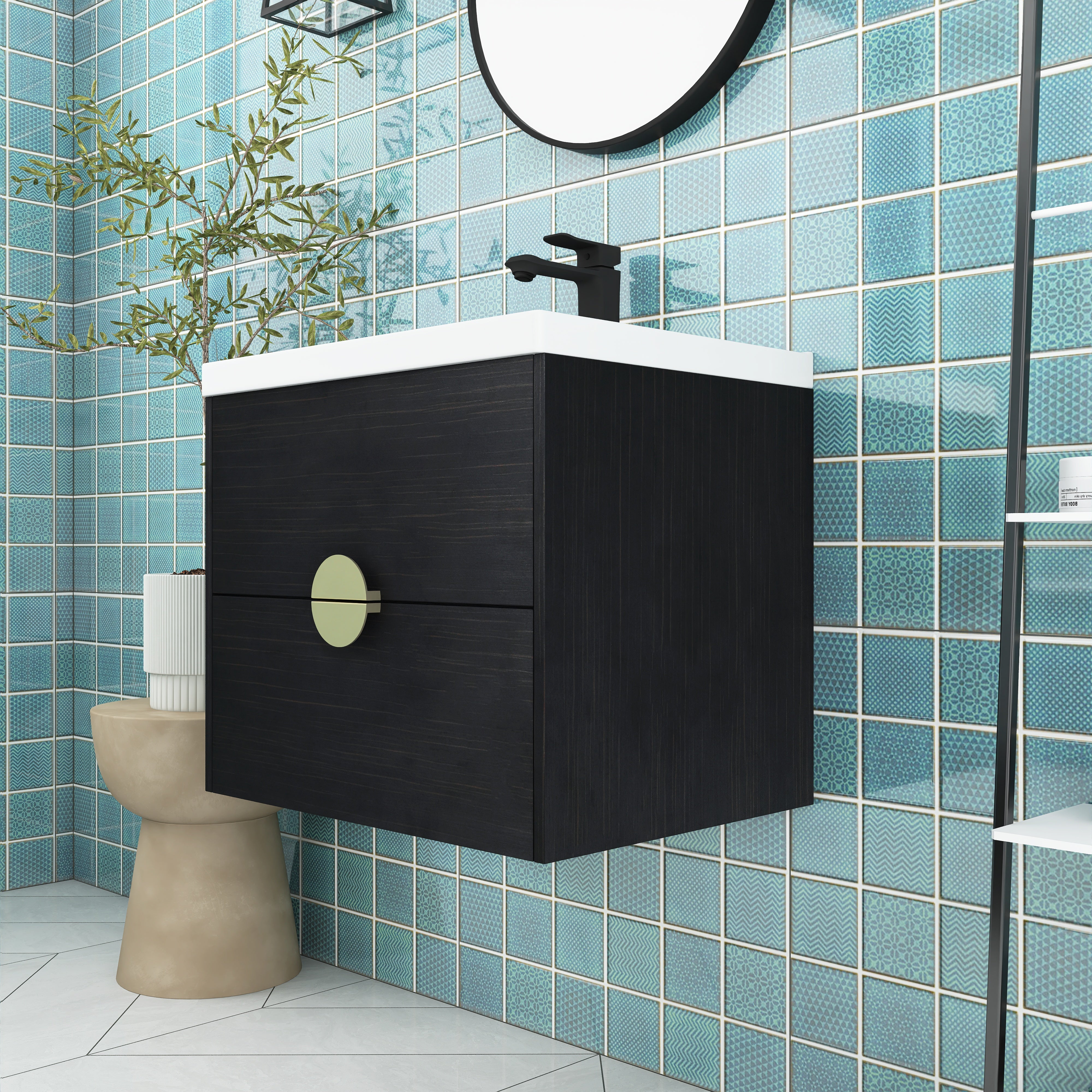 28 Inch Wall-Mounted Bathroom Vanity With Sink, For Small Bathroom