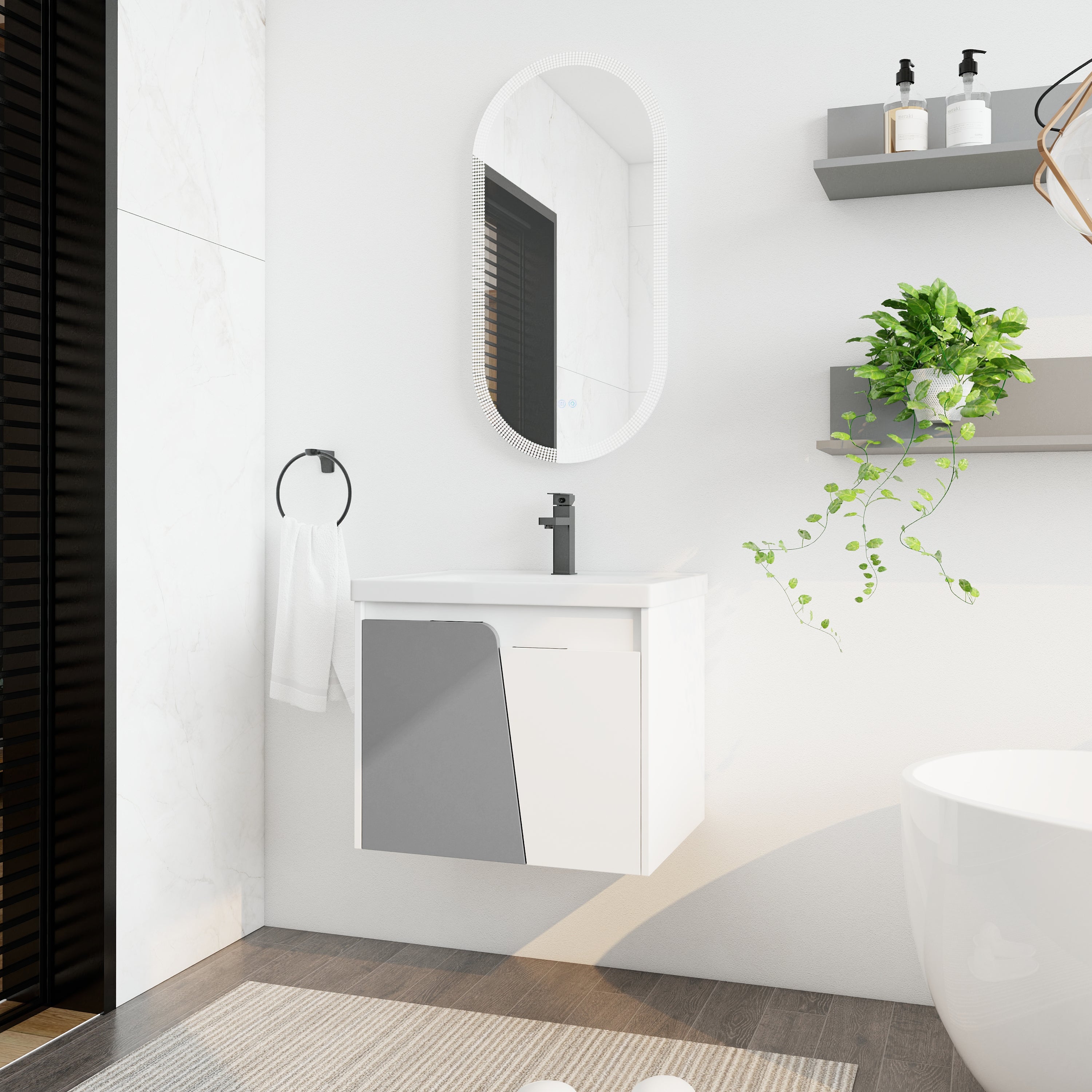 24 Inch Wall-Mounted Bathroom Vanity With Sink, For Small Bathroom