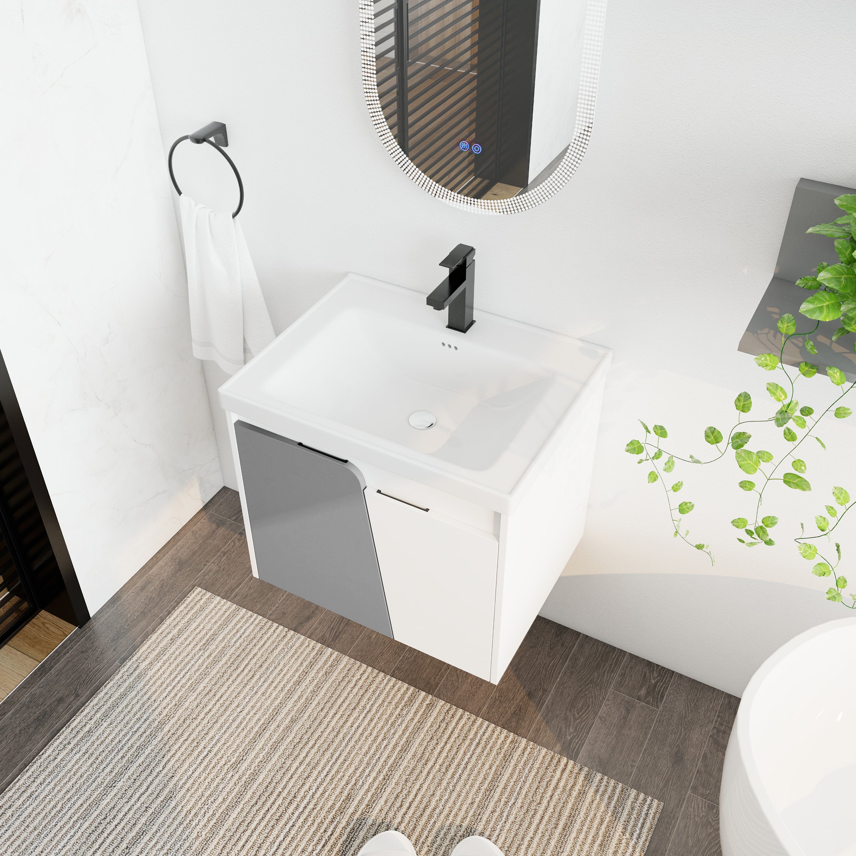 24 Inch Wall-Mounted Bathroom Vanity With Sink, For Small Bathroom
