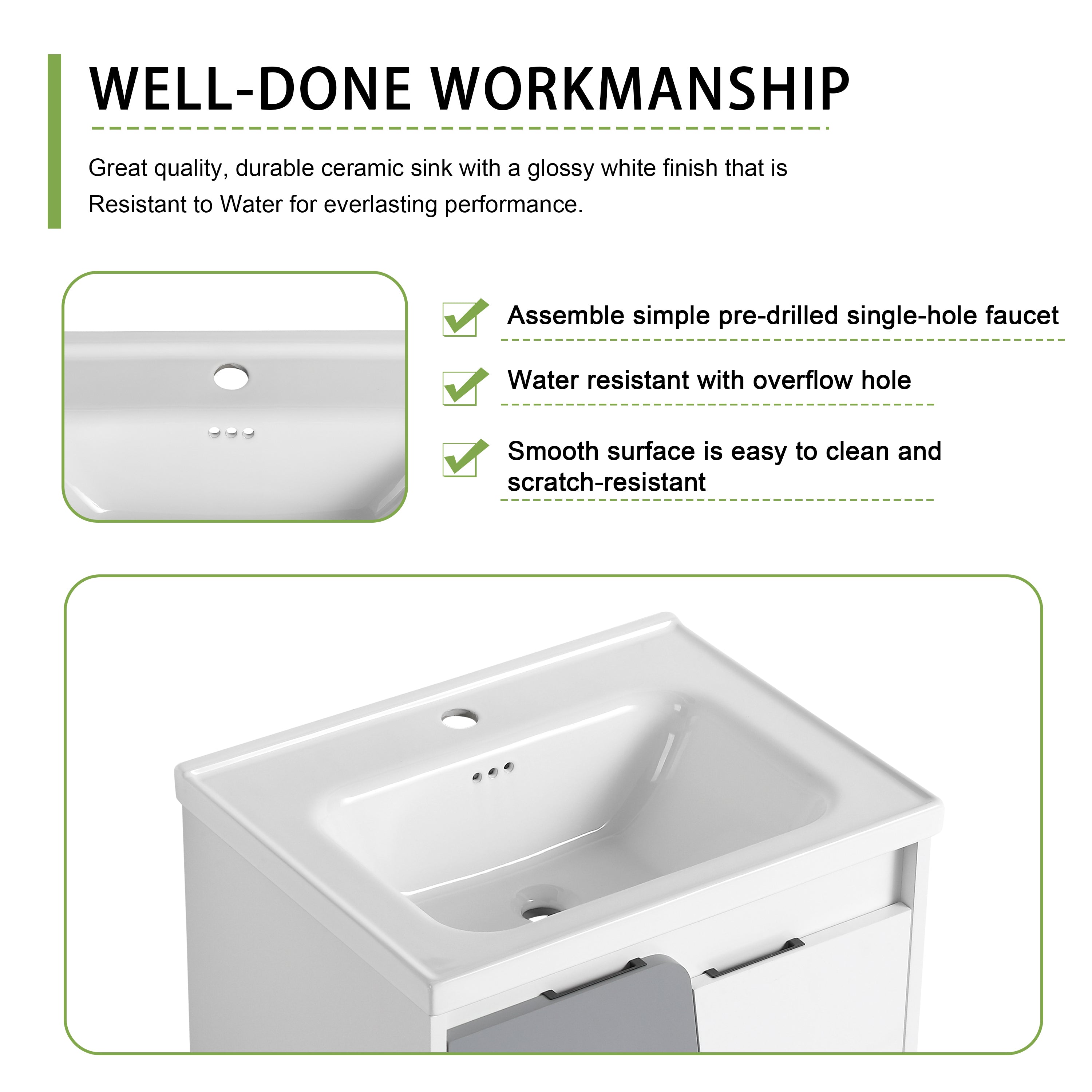 24 Inch Wall-Mounted Bathroom Vanity With Sink, For Small Bathroom