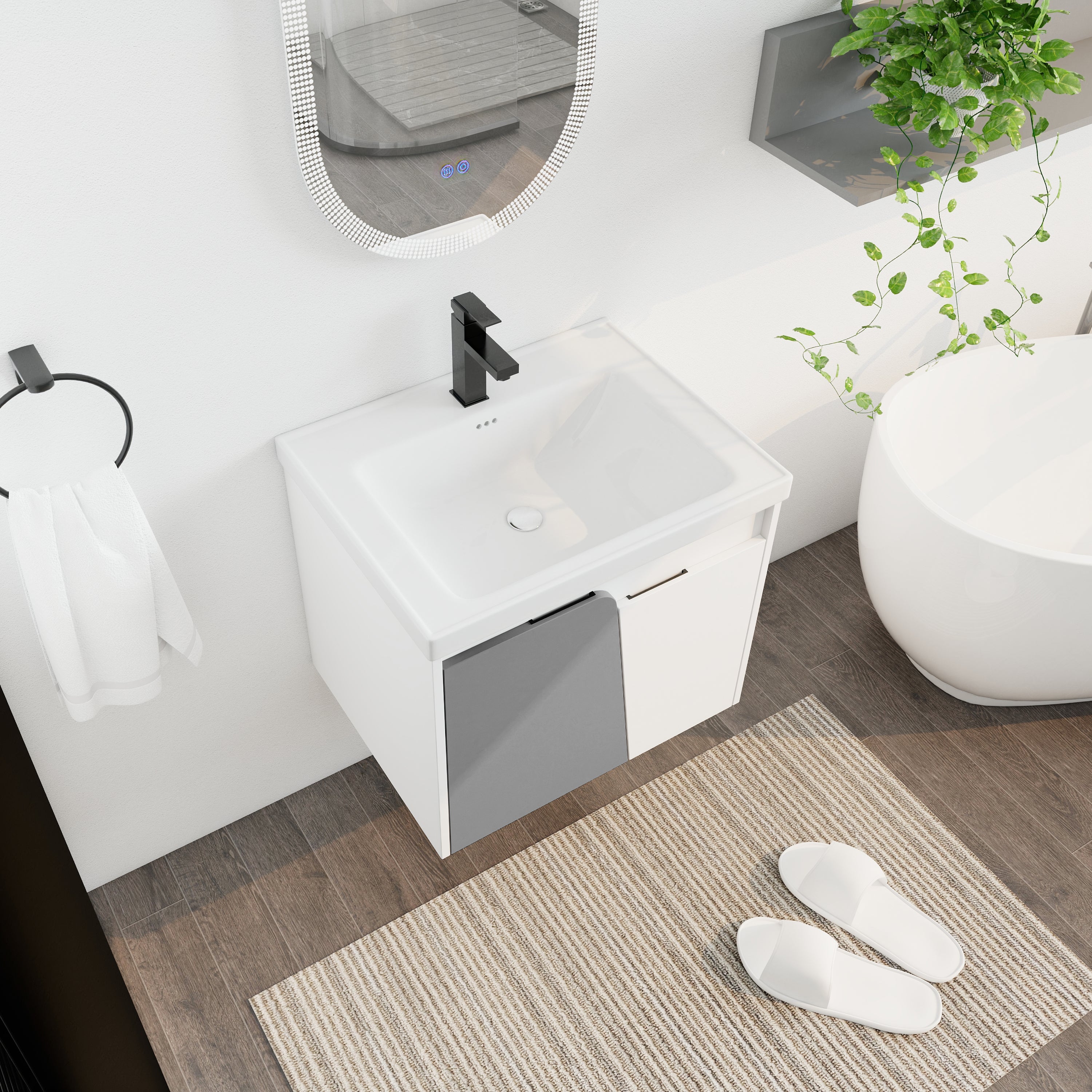 24 Inch Wall-Mounted Bathroom Vanity With Sink, For Small Bathroom