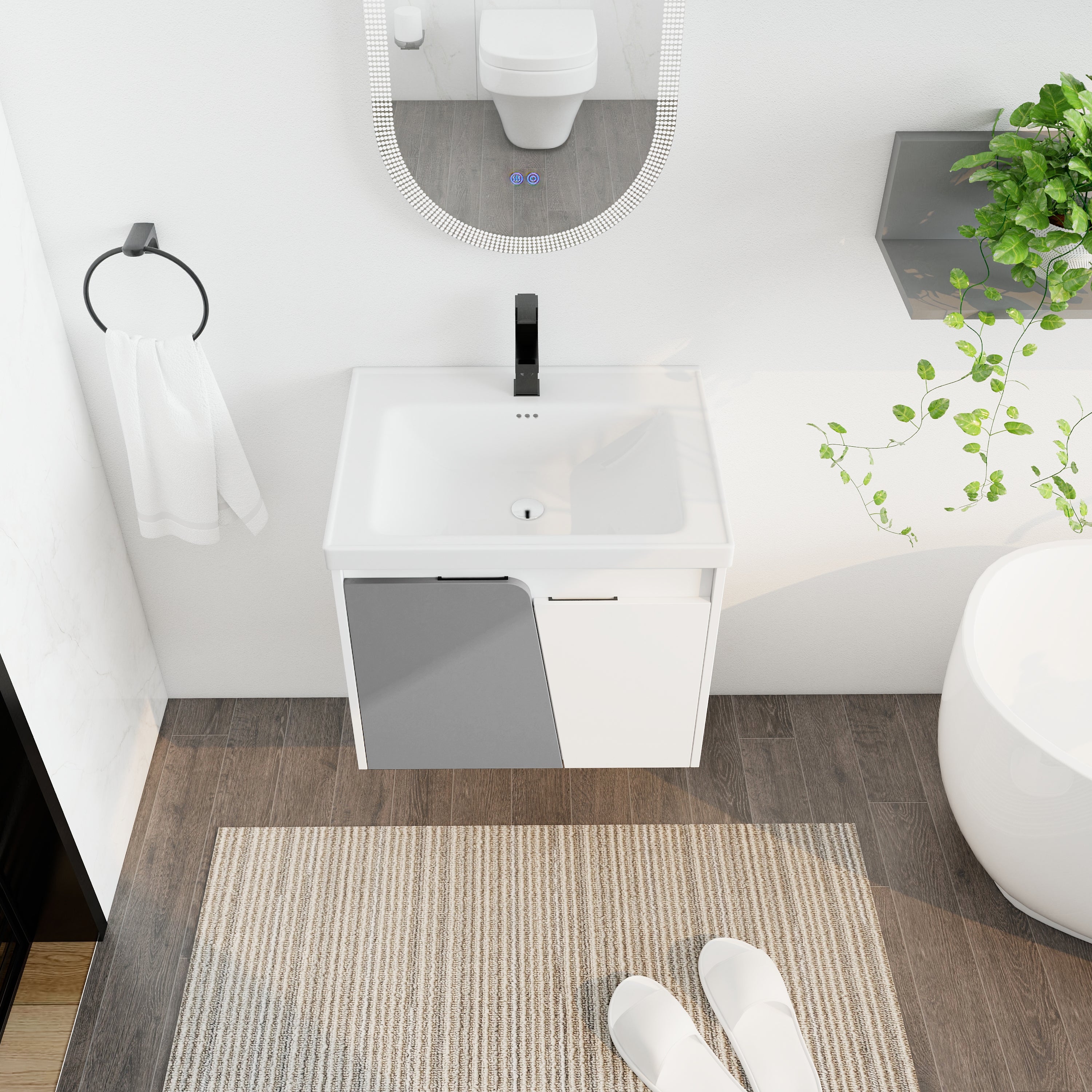 24 Inch Wall-Mounted Bathroom Vanity With Sink, For Small Bathroom