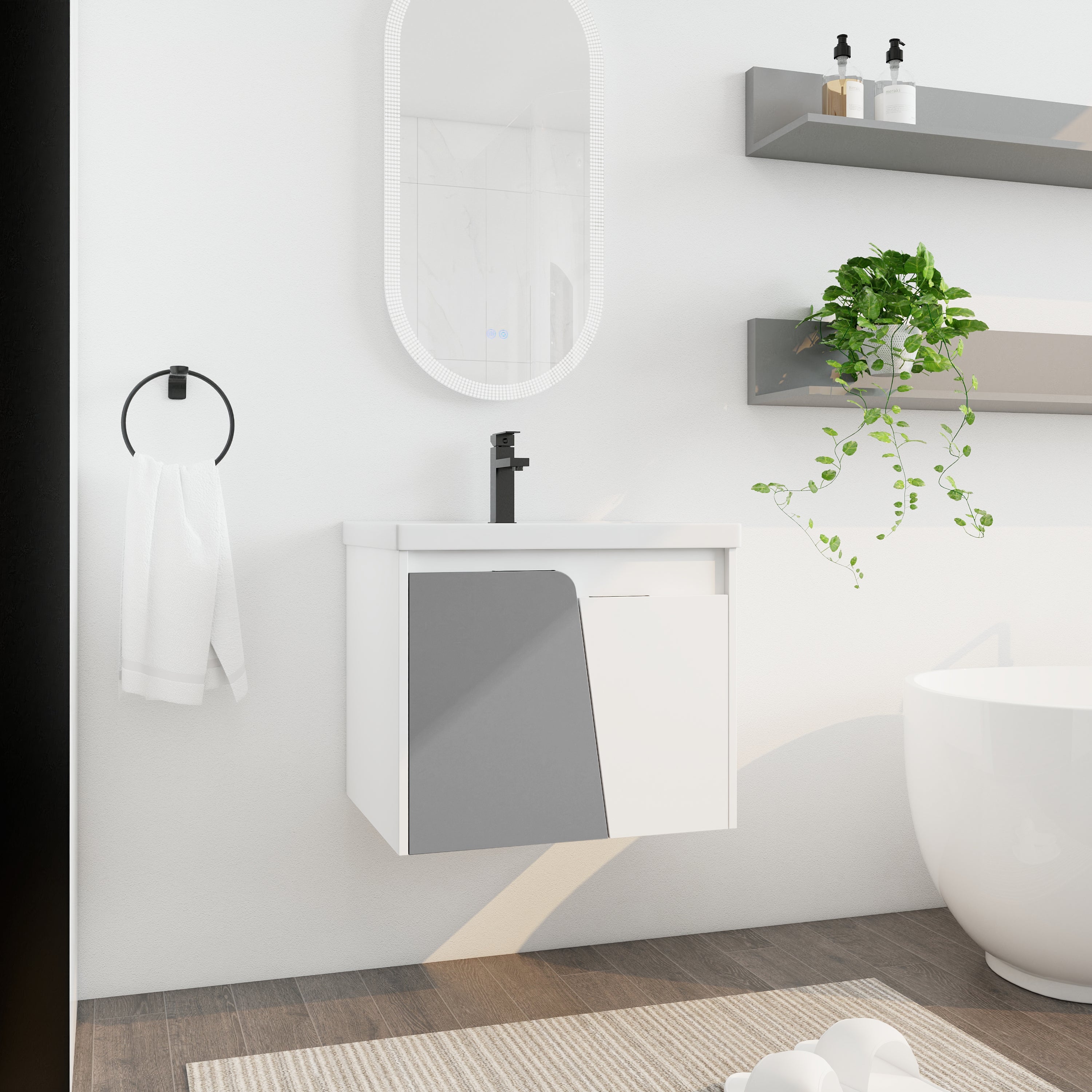 24 Inch Wall-Mounted Bathroom Vanity With Sink, For Small Bathroom