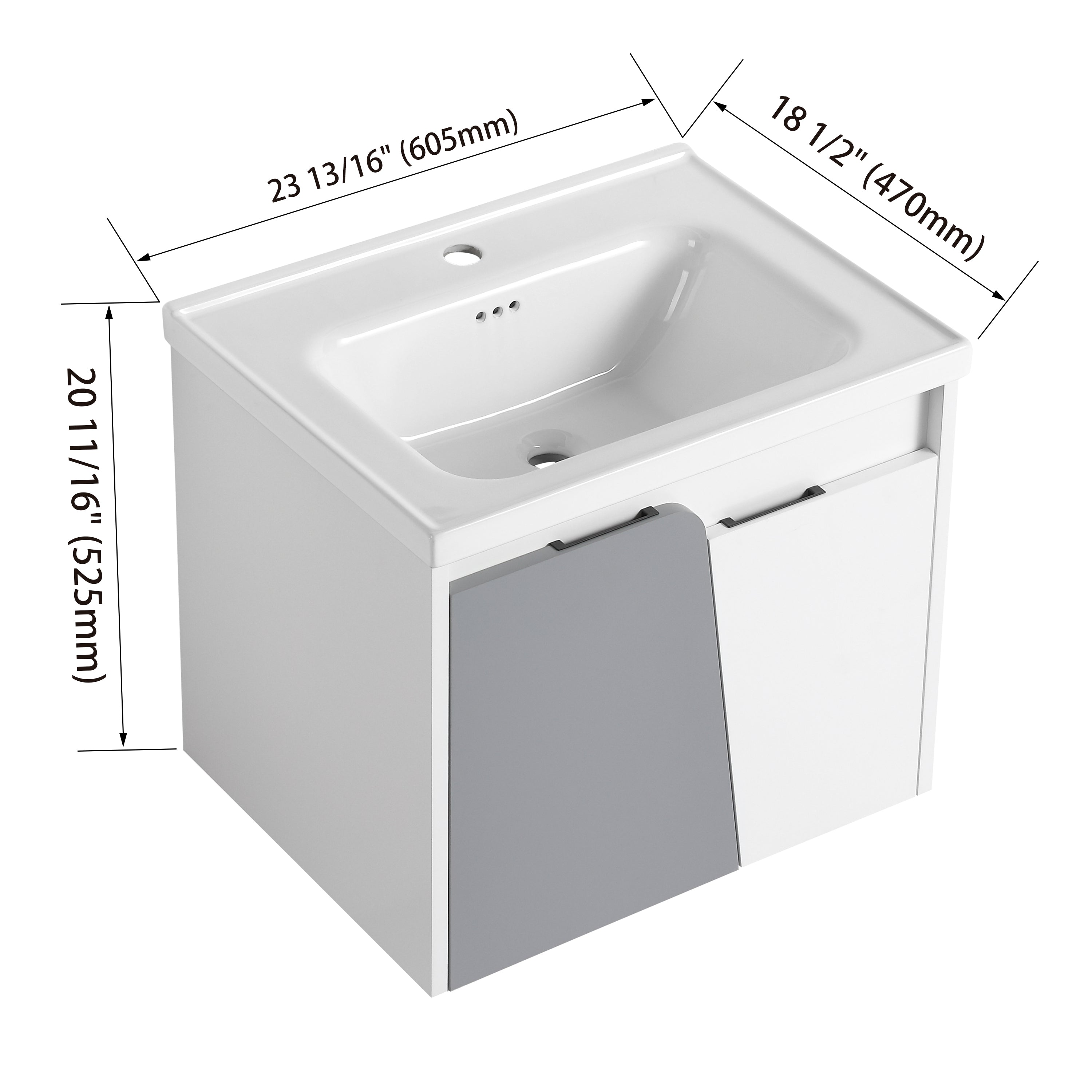 24 Inch Wall-Mounted Bathroom Vanity With Sink, For Small Bathroom